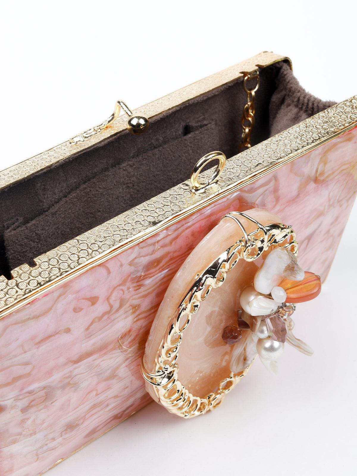 Odette Women Pink Metal Clutch - Image 5