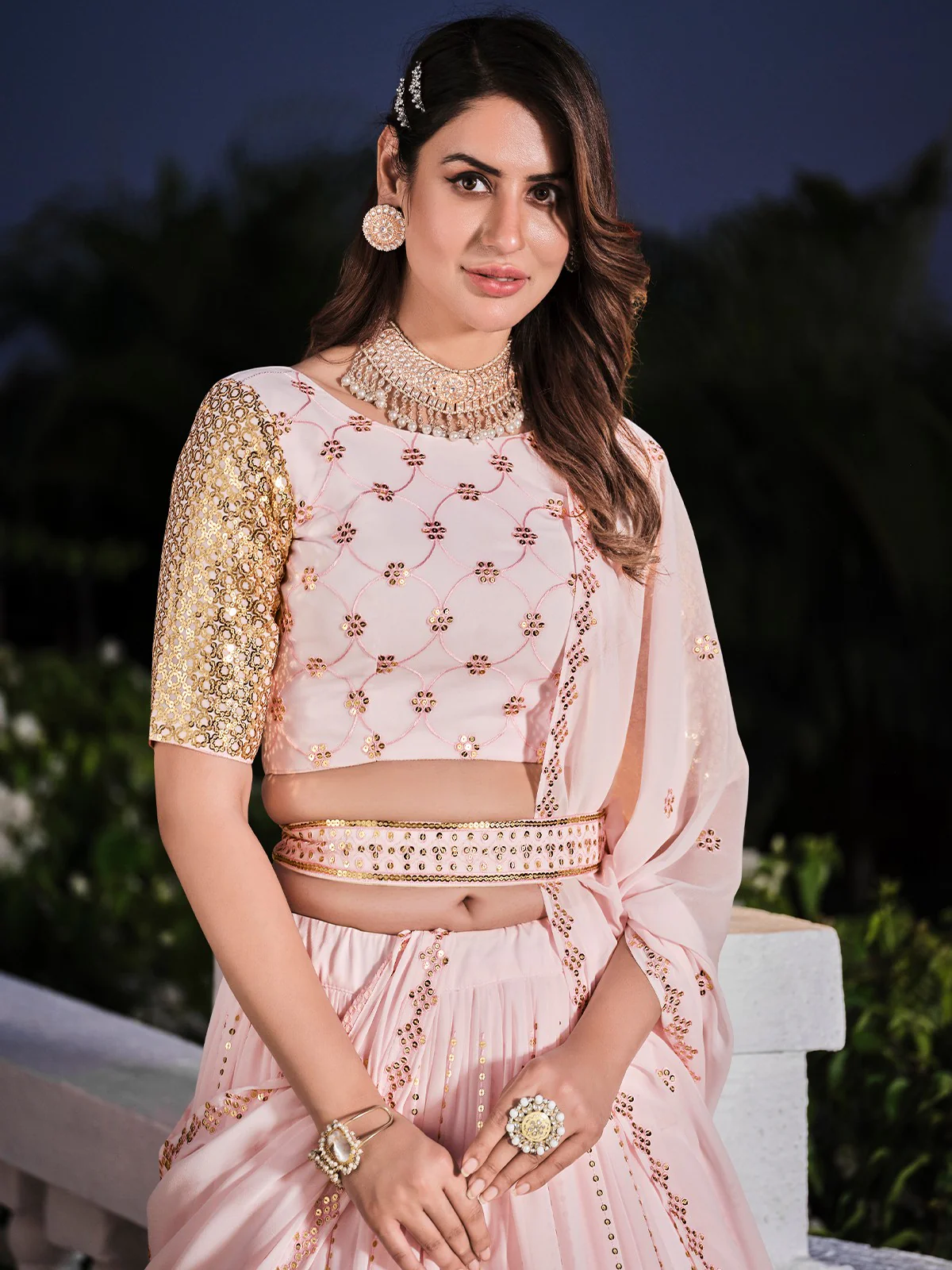 Odette Women Classy Pink Georgette Semi-Stitched Lehenga Choli - Image 2