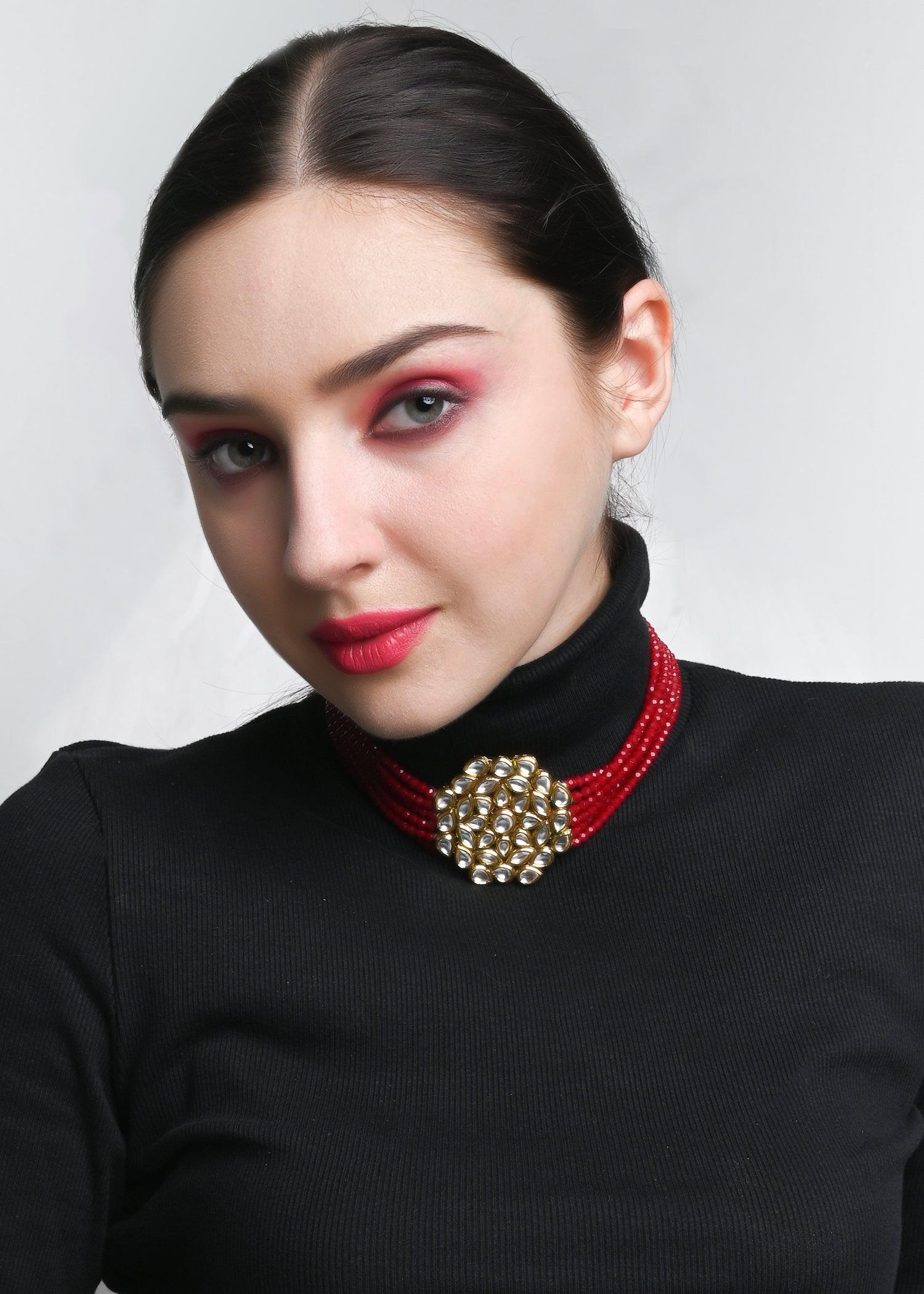 Odette Women Classy Red Choker Set - Image 2