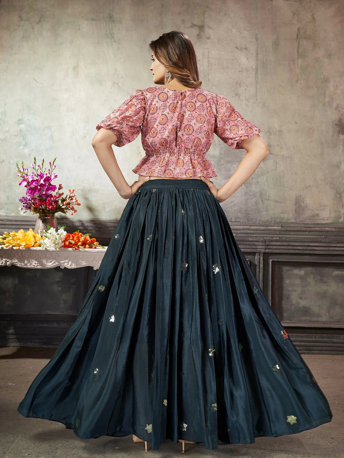 Odette Women Classy Teal Art Silk Stitched Lehenga Choli - Image 4