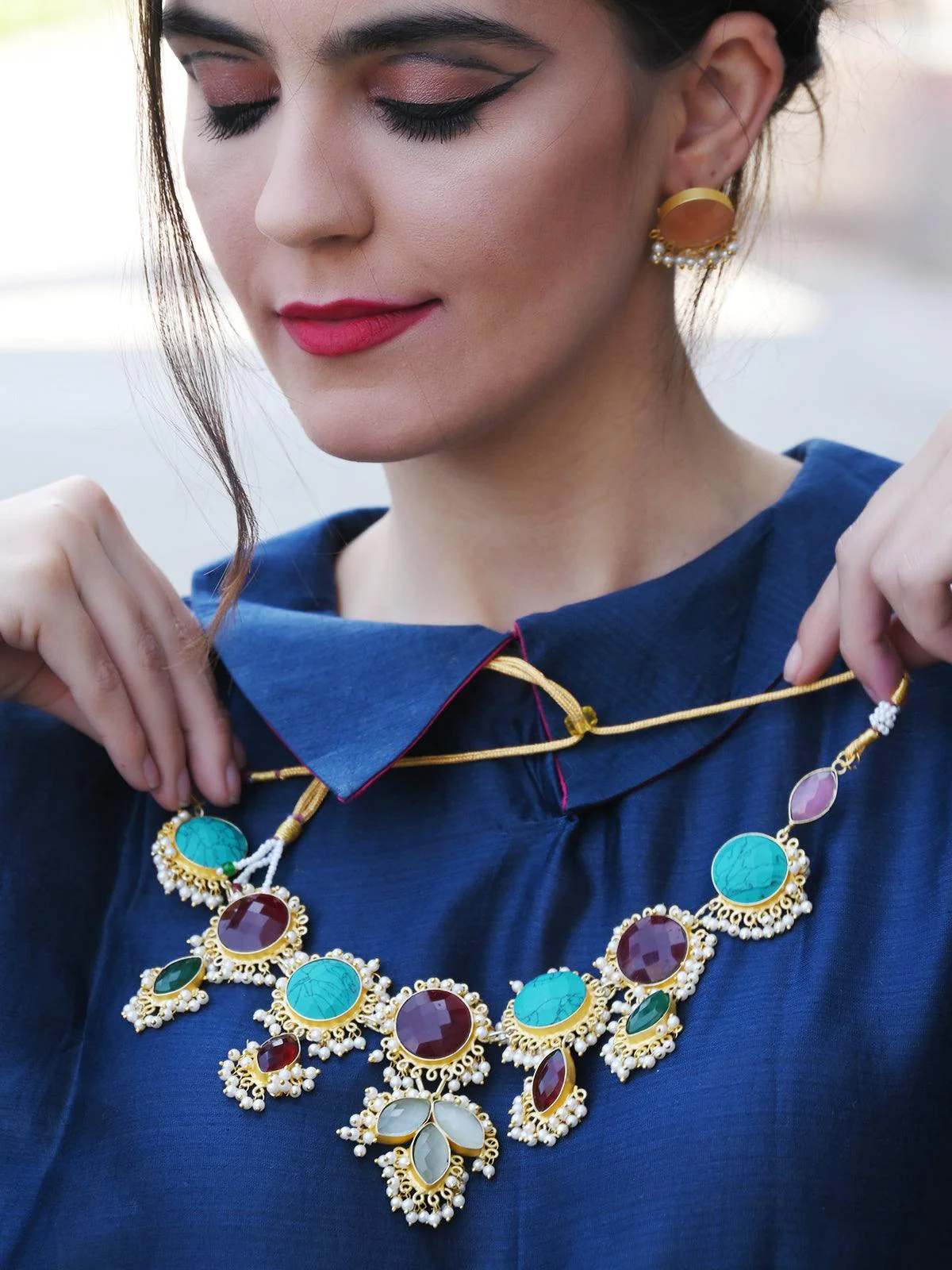 Odette Women Coloured Rhinestone Necklace