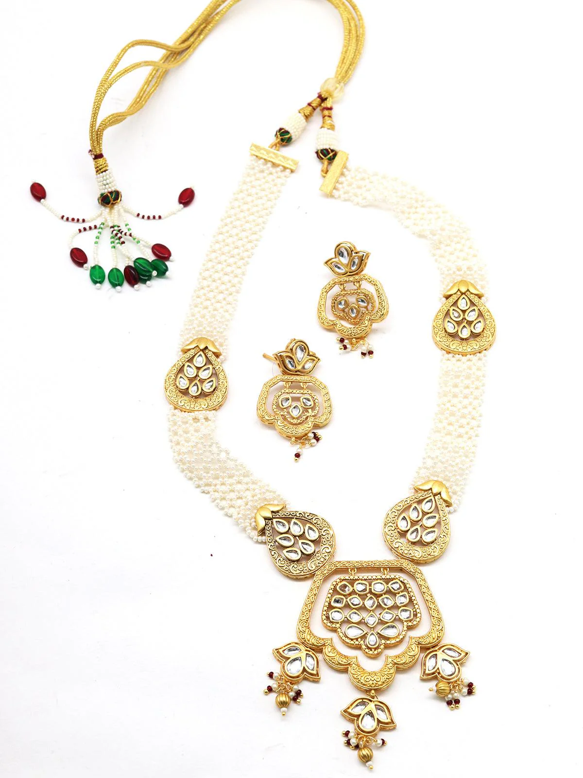 Odette Women Ancient Semiprecious Kundan & Pearl Choker With Earrings - Image 4