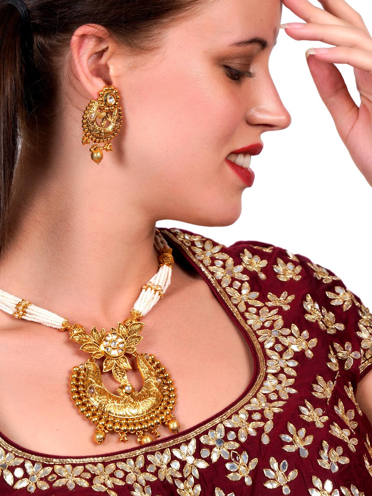 Odette Women Antique Dense Faux Pearl Necklace With Earrings - Image 2
