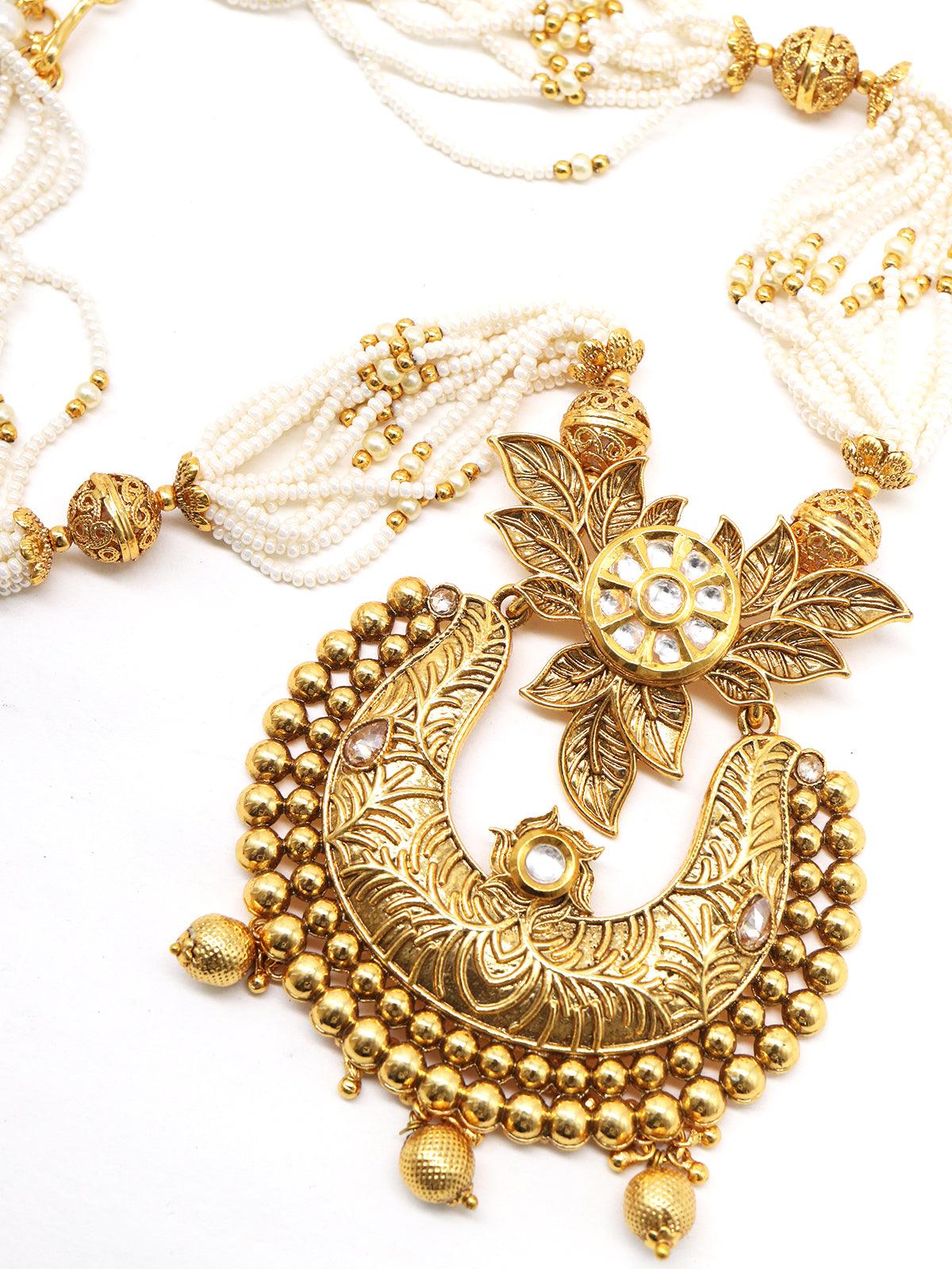 Odette Women Antique Dense Faux Pearl Necklace With Earrings - Image 3