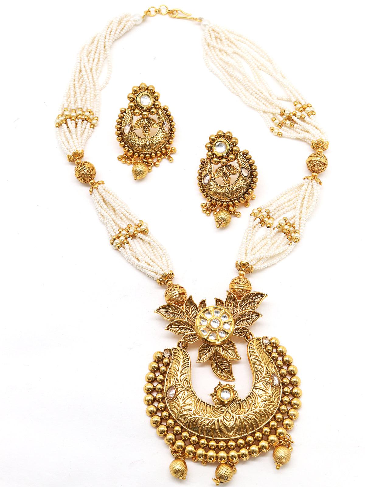Odette Women Antique Dense Faux Pearl Necklace With Earrings - Image 4