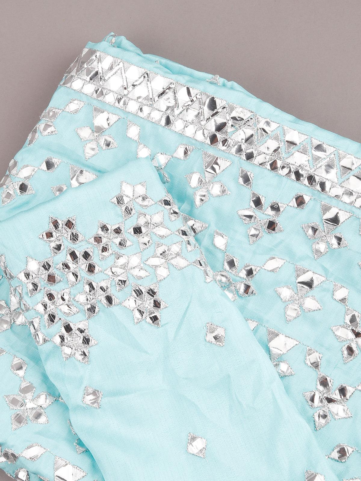 Odette Women Aqua Blue Semi Stitched Lehenga With Unstitched Blouse - Image 6