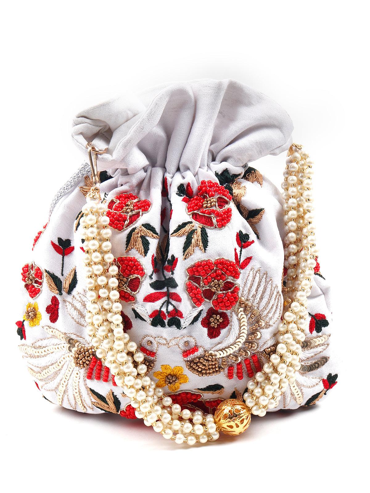 Odette Women Beaded And Ornate White Potli - Image 3