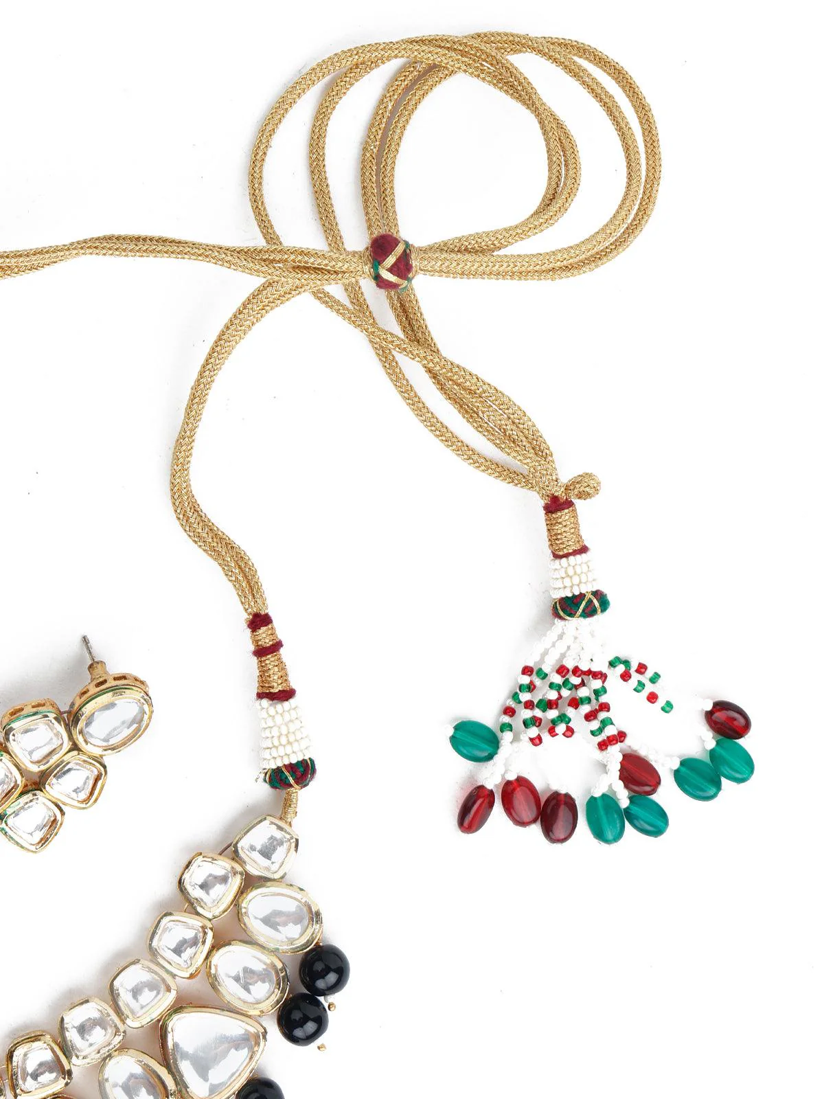 Odette Women Beautiful Kundan And Black Mani Necklace Set! - Image 4