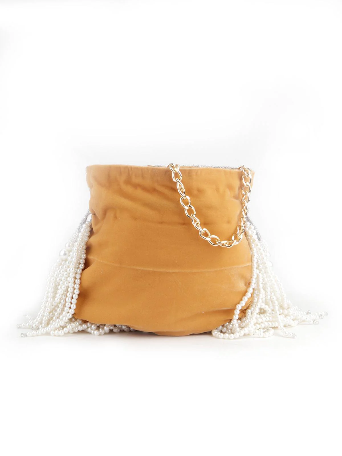 Odette Women Beige Embellished Beaded-Embroidered Pearly Potli - Image 6