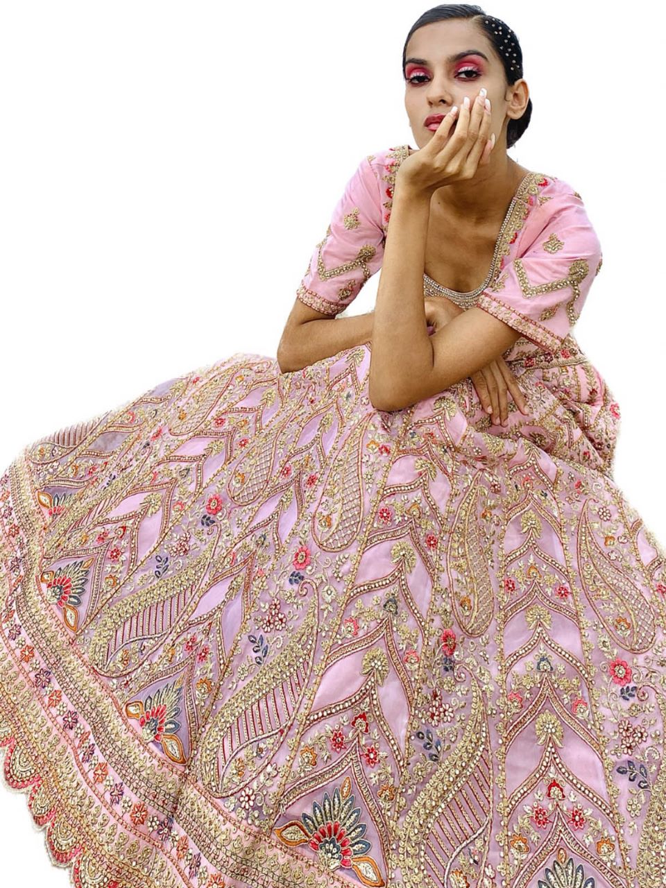 Odette Women Pink Embroidered Georgette Semi Stitched Lehenga With Unstitched Blouse - Image 3