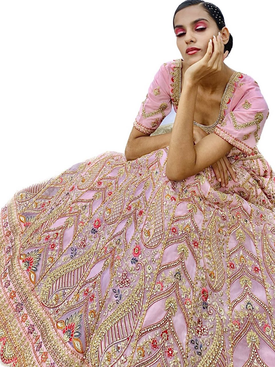 Odette Women Pink Embroidered Georgette Semi Stitched Lehenga With Unstitched Blouse - Image 4