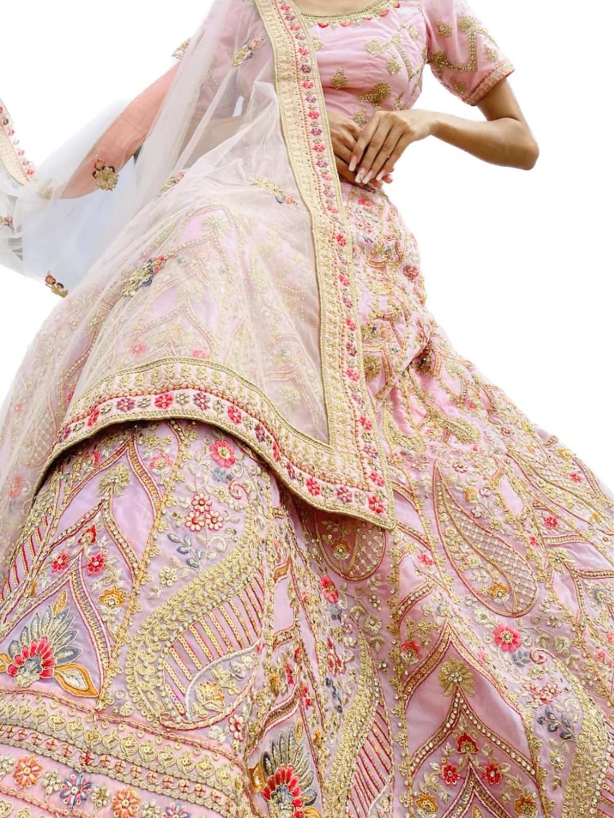 Odette Women Pink Embroidered Georgette Semi Stitched Lehenga With Unstitched Blouse - Image 5
