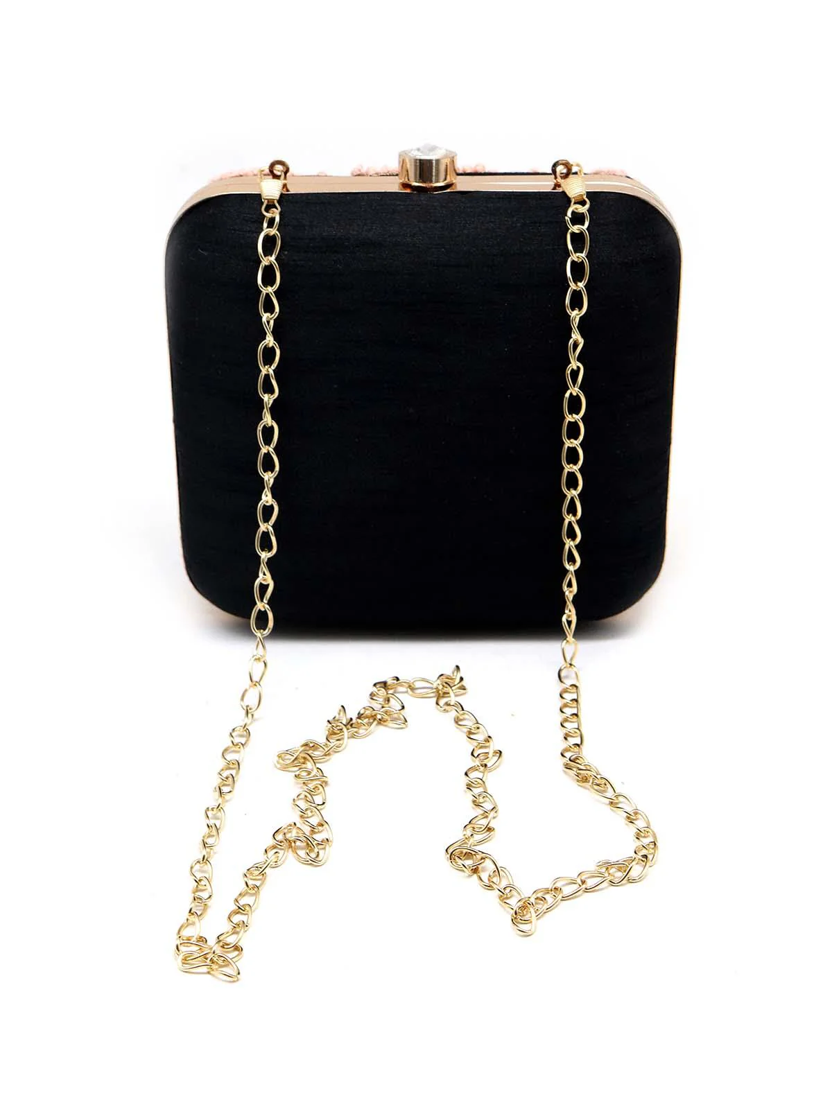 Odette Women Black And Pink Square Shape Embroidered Clutch - Image 4