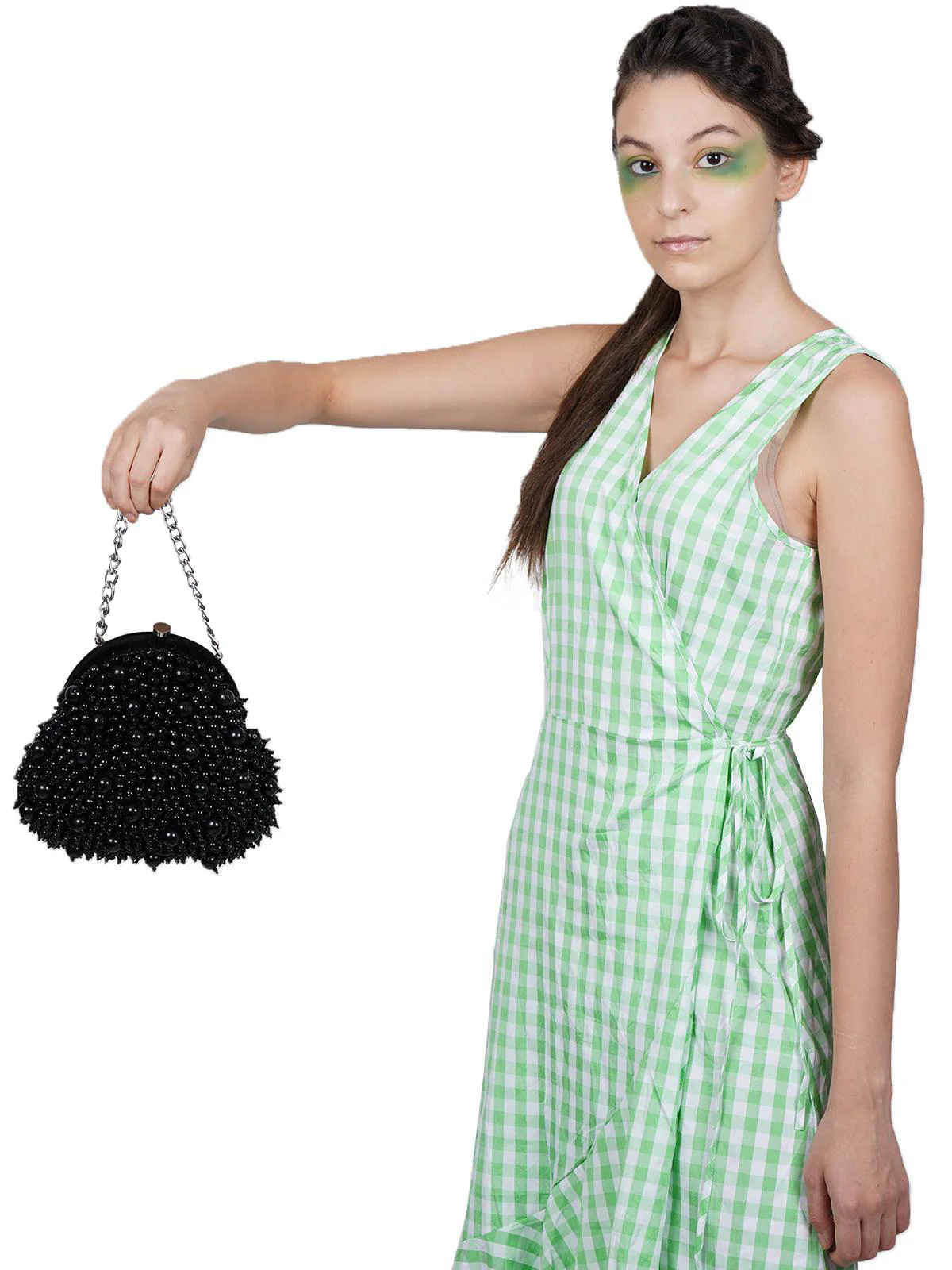 Odette Women Black Beaded Mindful Batuwa Bag - Image 2