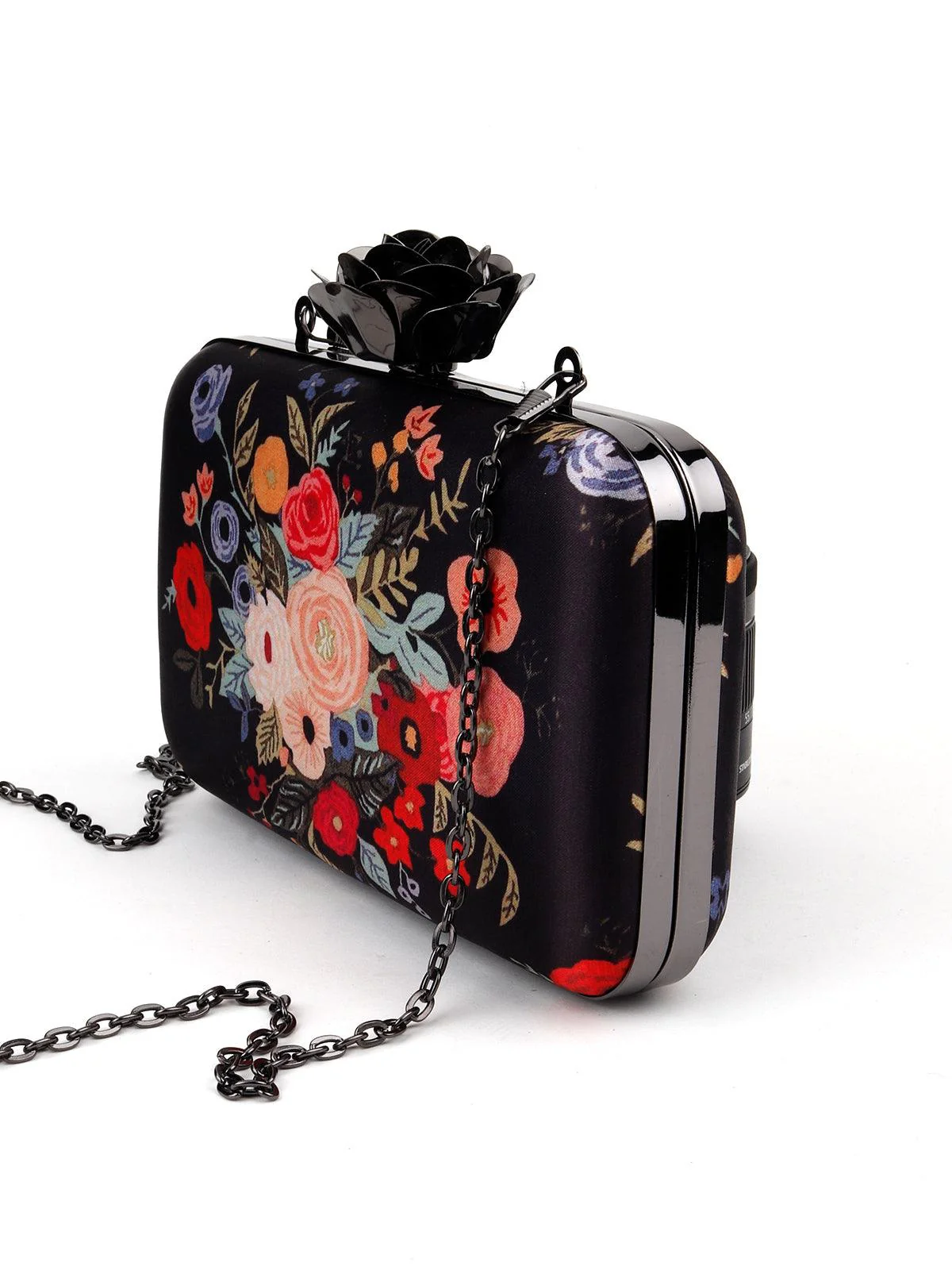 Odette Women Black Floral Print Elegant Box Clutch - Image 3