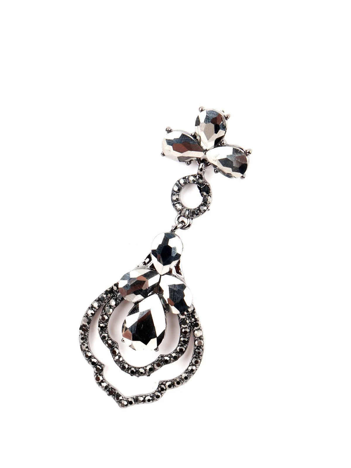 Odette Women Black Metal Shiny Black Diamante Rhine Stone Dangle Earrings - Image 3