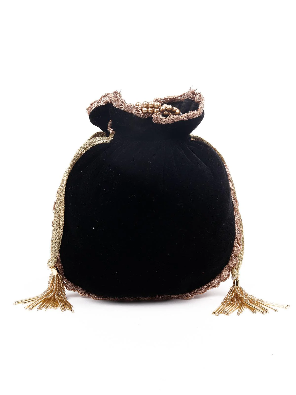 Odette Women Black Velvet Potli Bag - Image 4