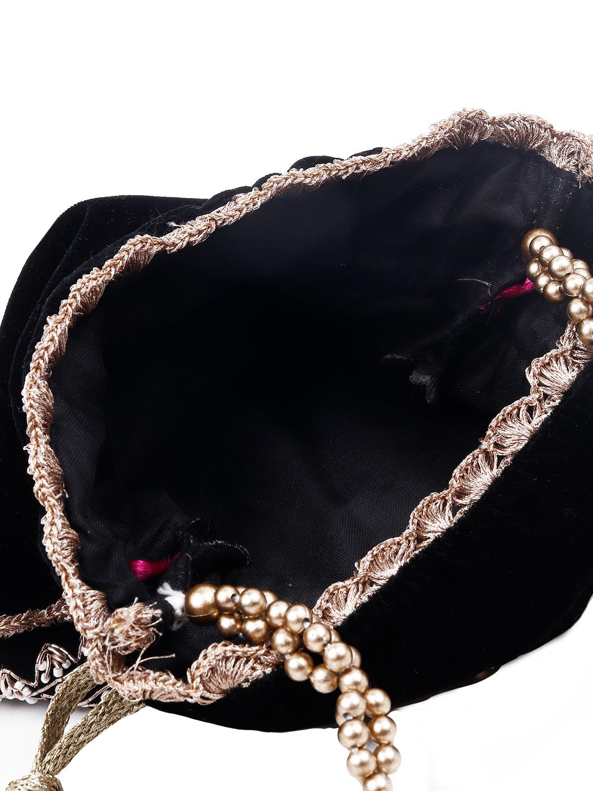 Odette Women Black Velvet Potli Bag - Image 6