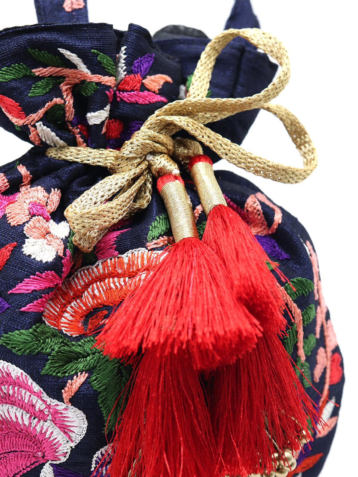 Odette Women Blue Amazing Embroidered Potli Bag! - Image 4