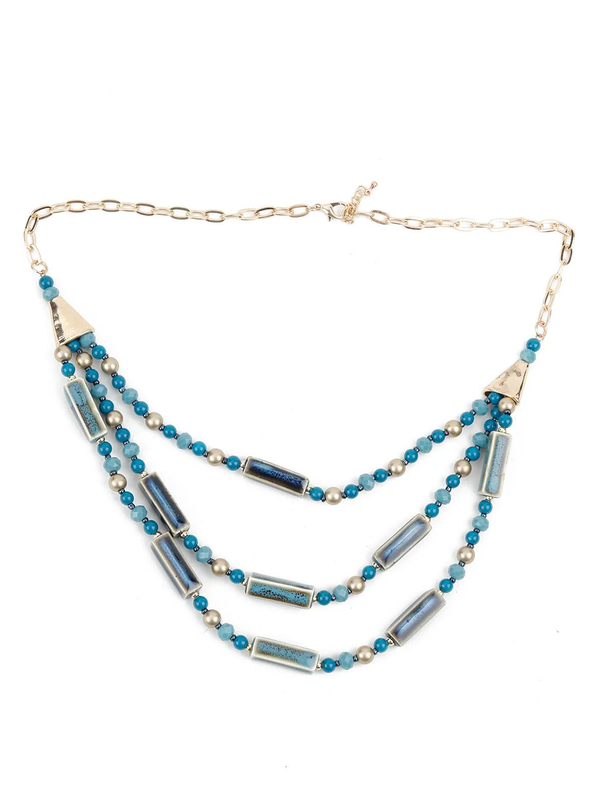 Odette Women Blue-Gold Porcelain Beaded Necklace - Image 3