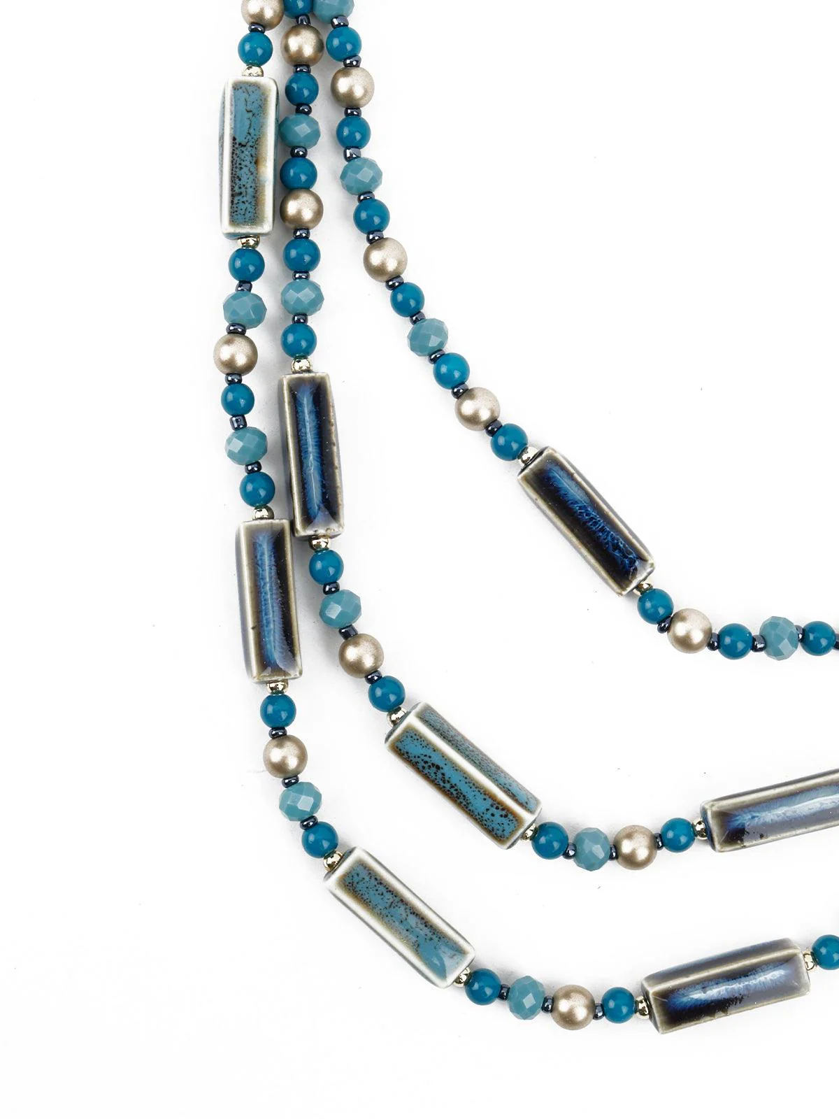 Odette Women Blue-Gold Porcelain Beaded Necklace - Image 4