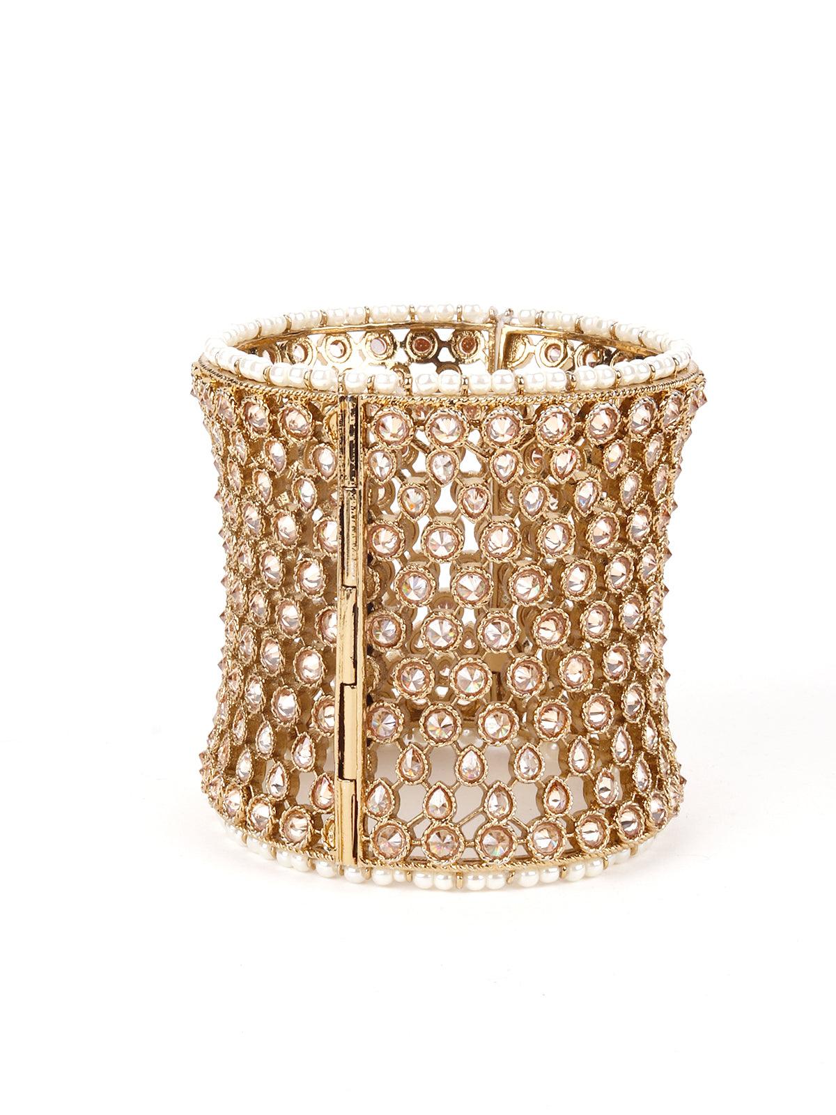 Odette Women Bold Gold Embellished Bracelet - Image 6