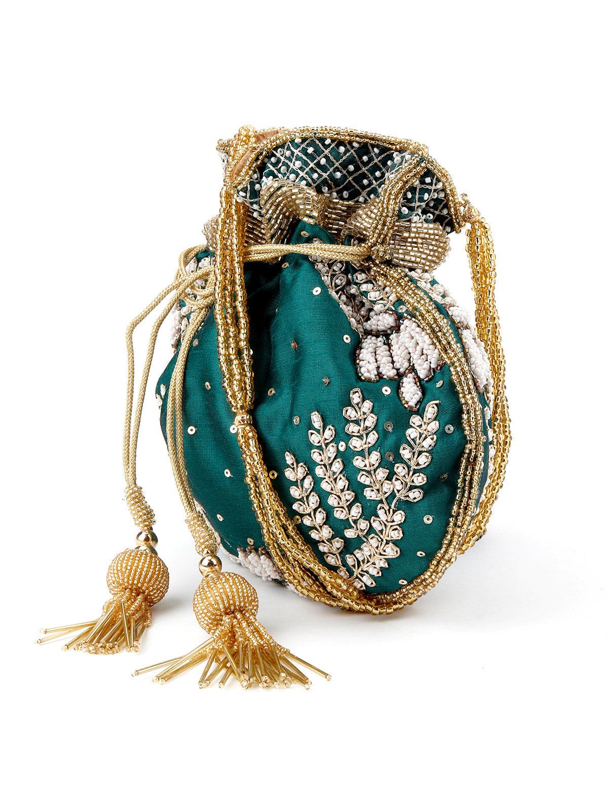 Odette Women Bottle Green Alluring Potli - Image 4