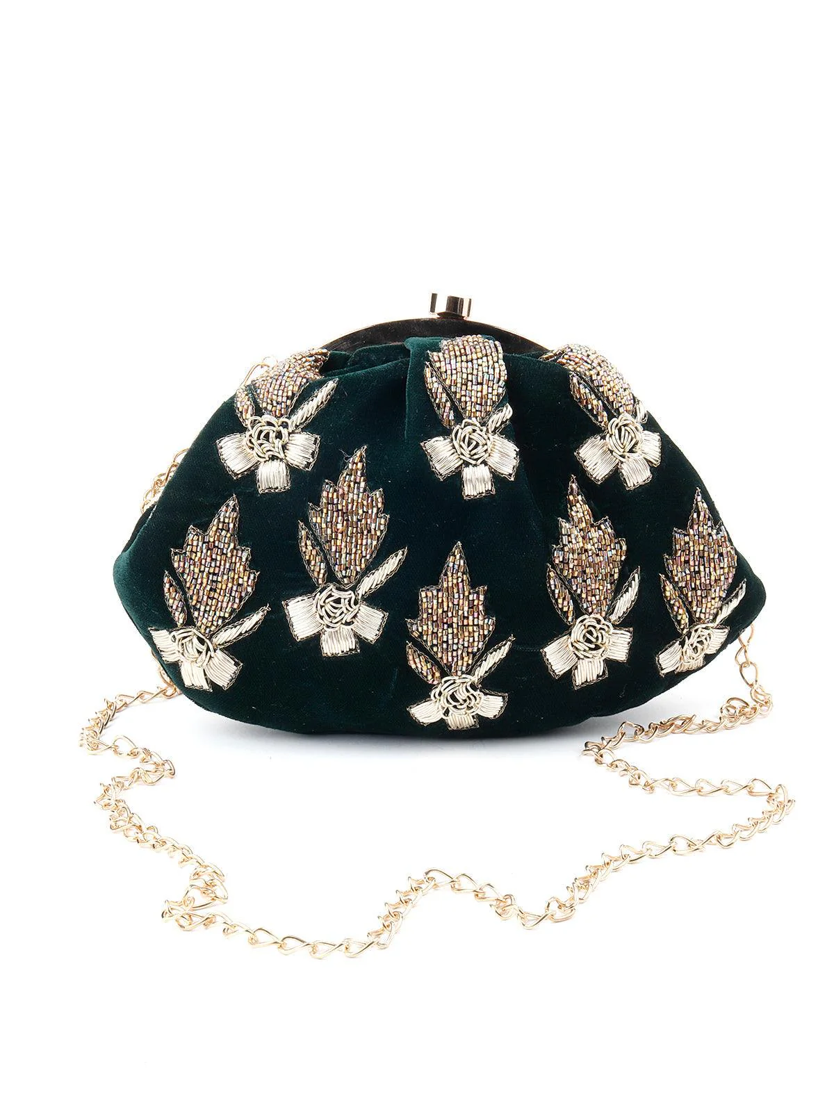 Odette Women Bottle Green Beaded Batuwa - Image 3