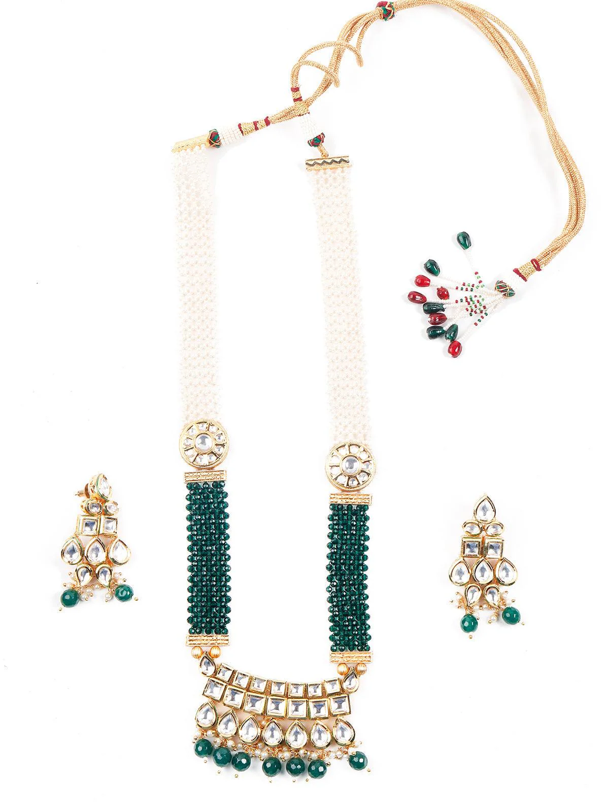 Odette Women Bottle Green-White Long Divine Necklace Set - Image 3