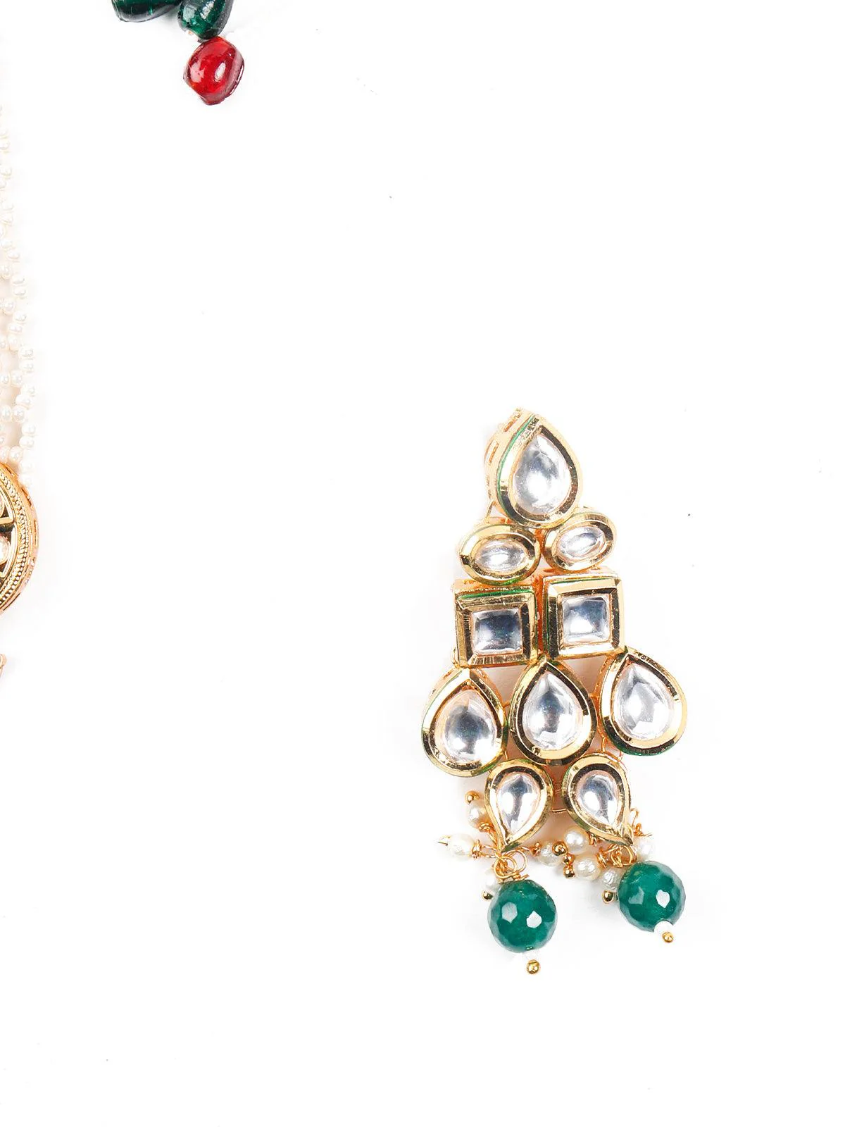 Odette Women Bottle Green-White Long Divine Necklace Set - Image 6