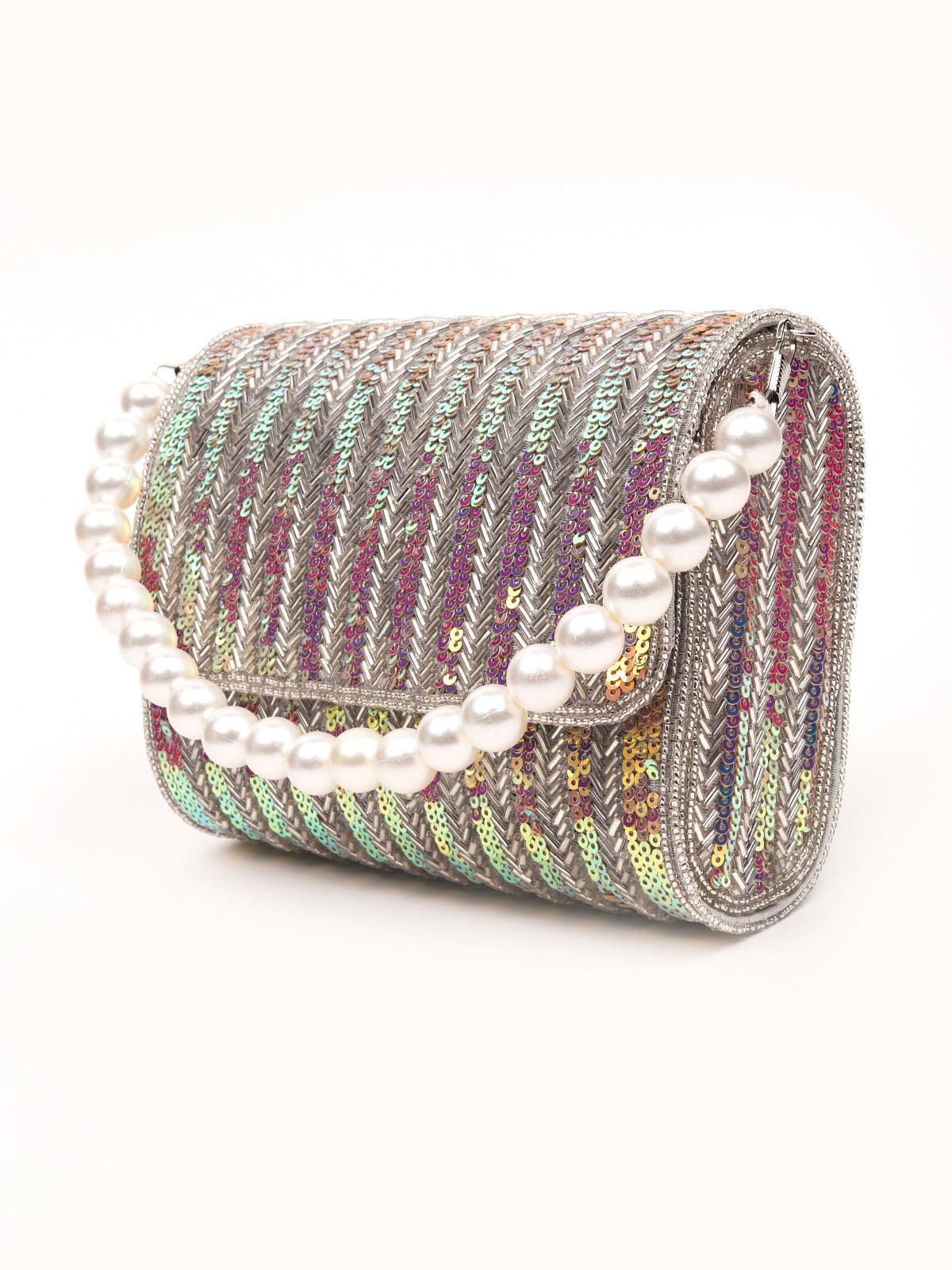 Odette Women Box Shape Cute Reflective Sequins Clutch - Image 4