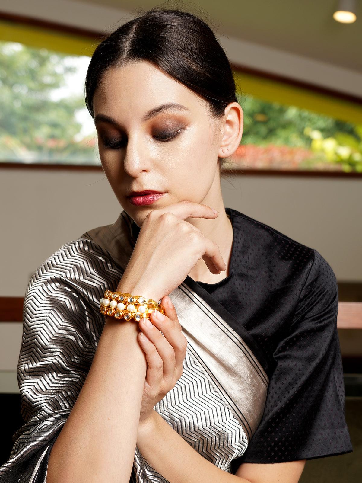 Odette Women Braided Kundan Superior Bracelet!