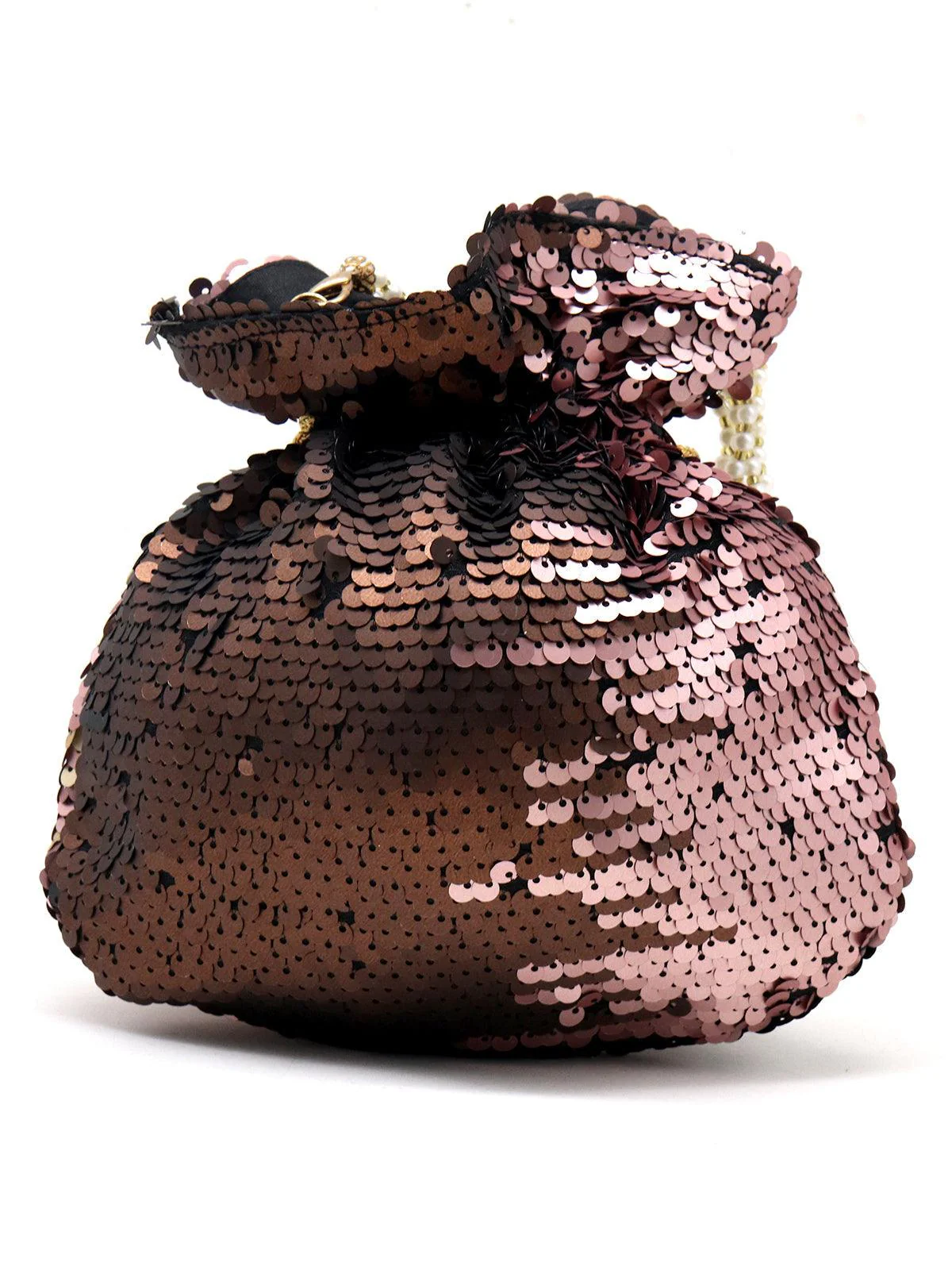 Odette Women Brown And Copper Acrylic & Fabric Potli Handbag - Image 3