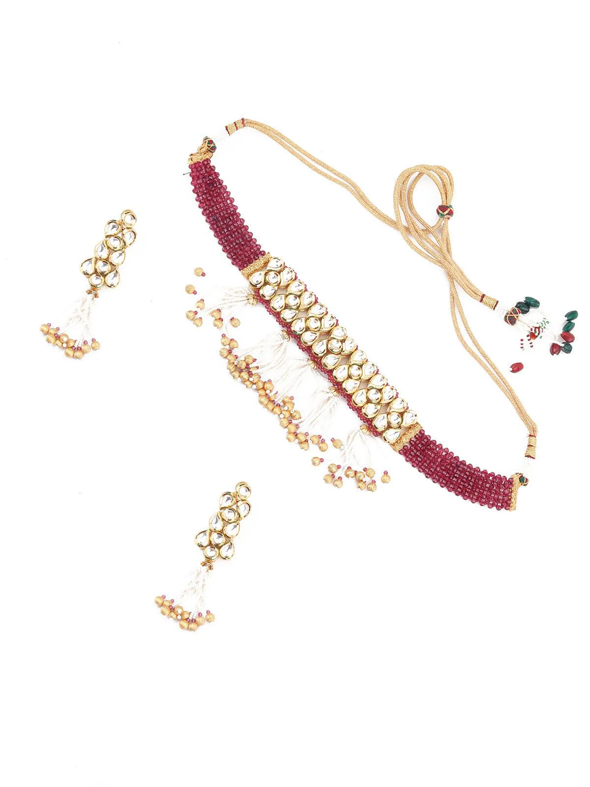 Odette Women Clustered Gold Tone Kundan Choker Set - Image 3