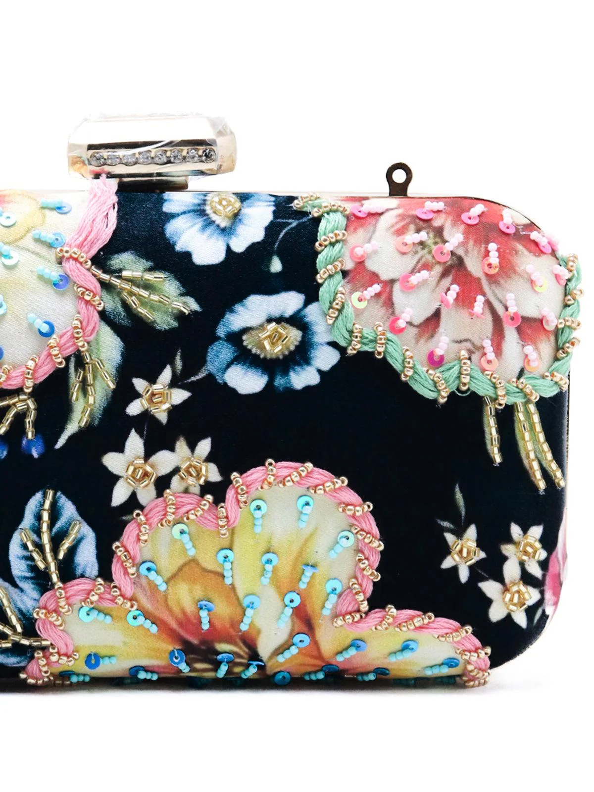 Odette Women Decorative Blue Rectangular Clutch - Image 7