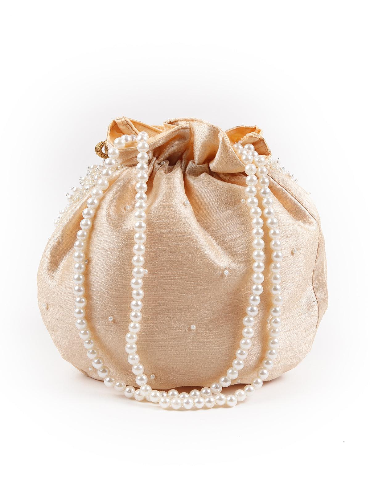Odette Women Delightful Beige Pearl Potli - Image 5