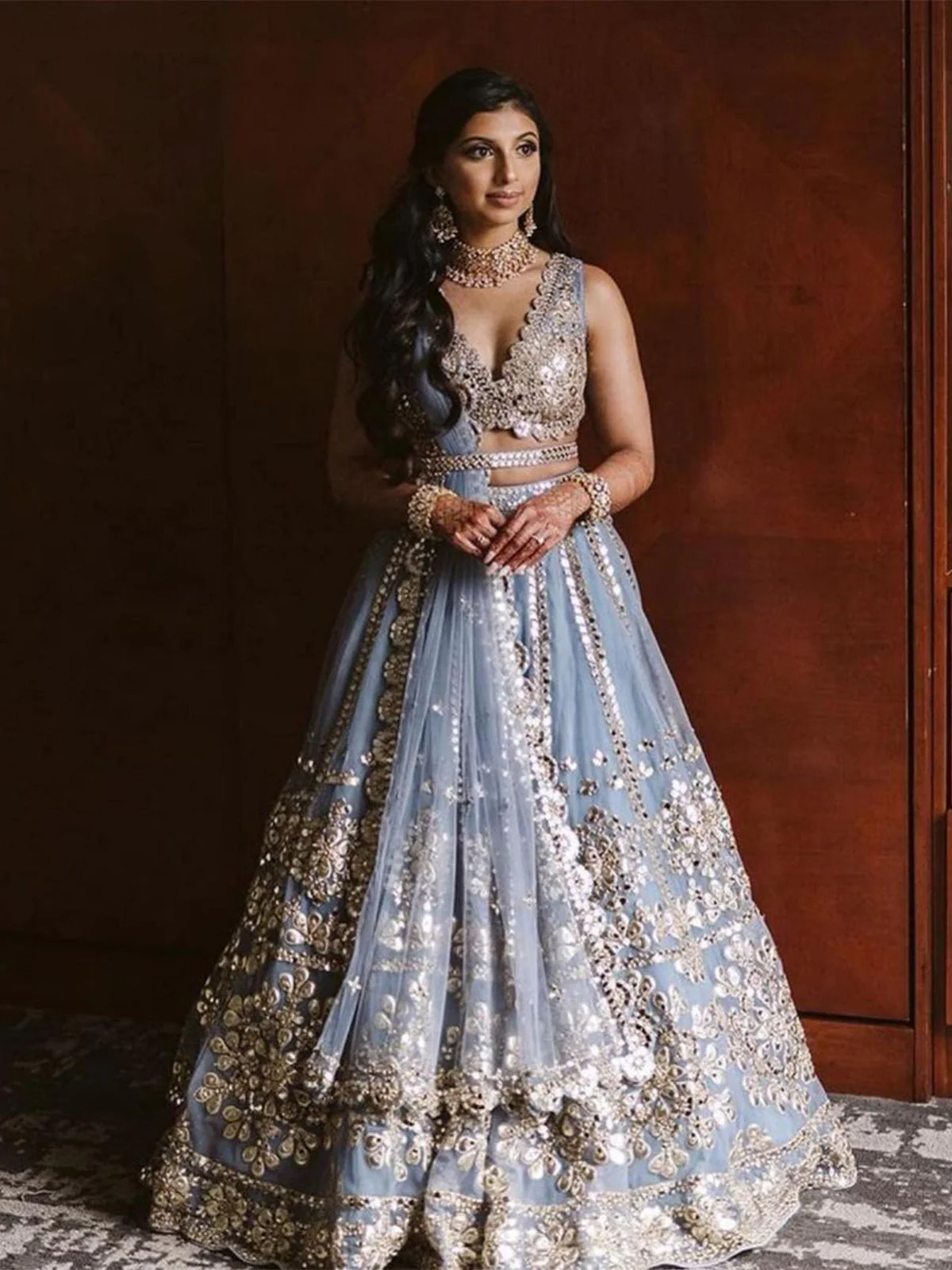 Odette Women Designer Grey Net Semi Stitched Lehenga With Unstitched Blouse - Image 3