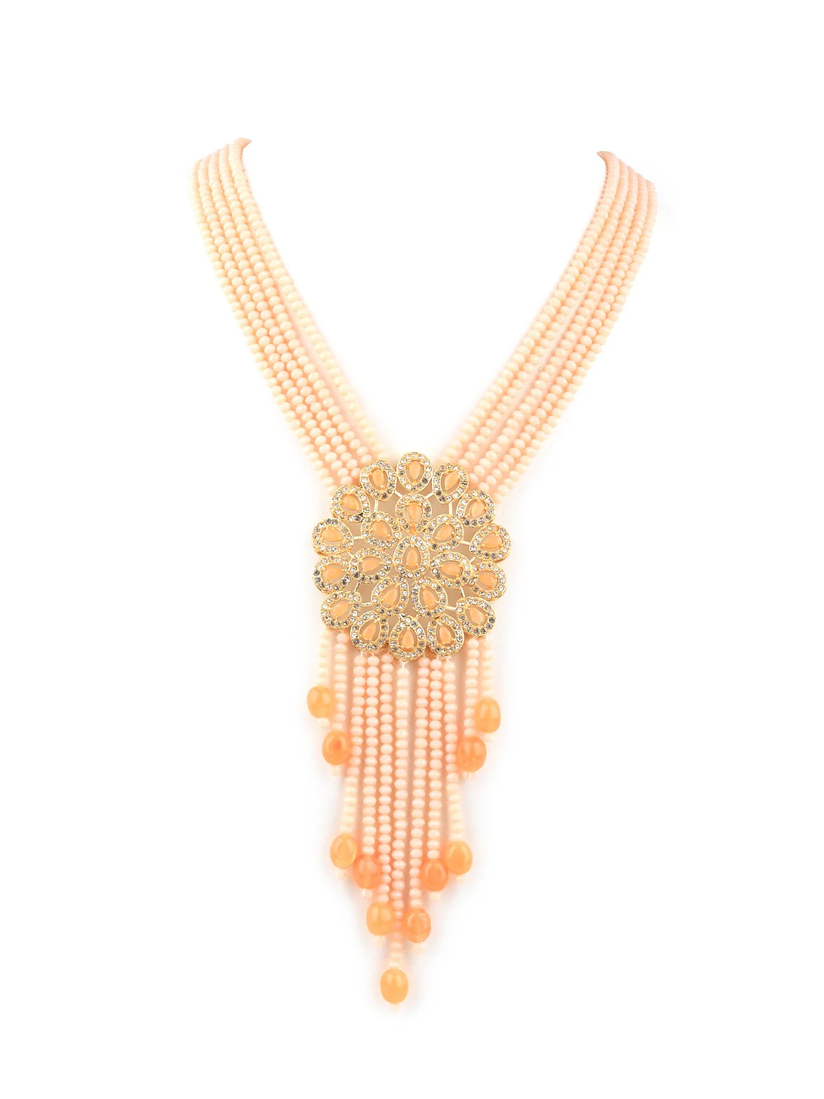 Odette Women Designer Peach Long Necklace Set