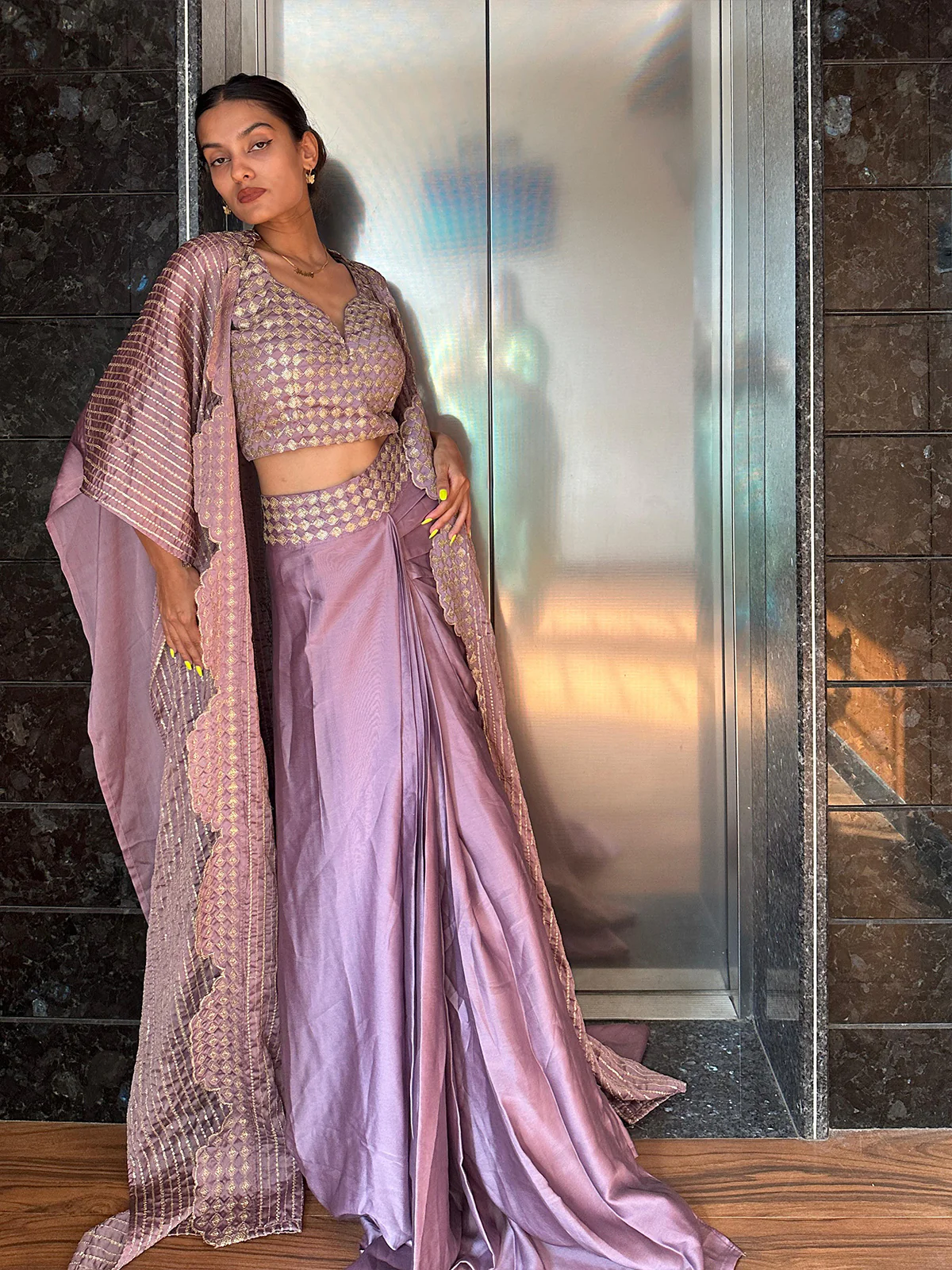 Odette Women Designer Lavender Georgette Semi Stitched Lehenga With Unstitched Blouse - Image 2