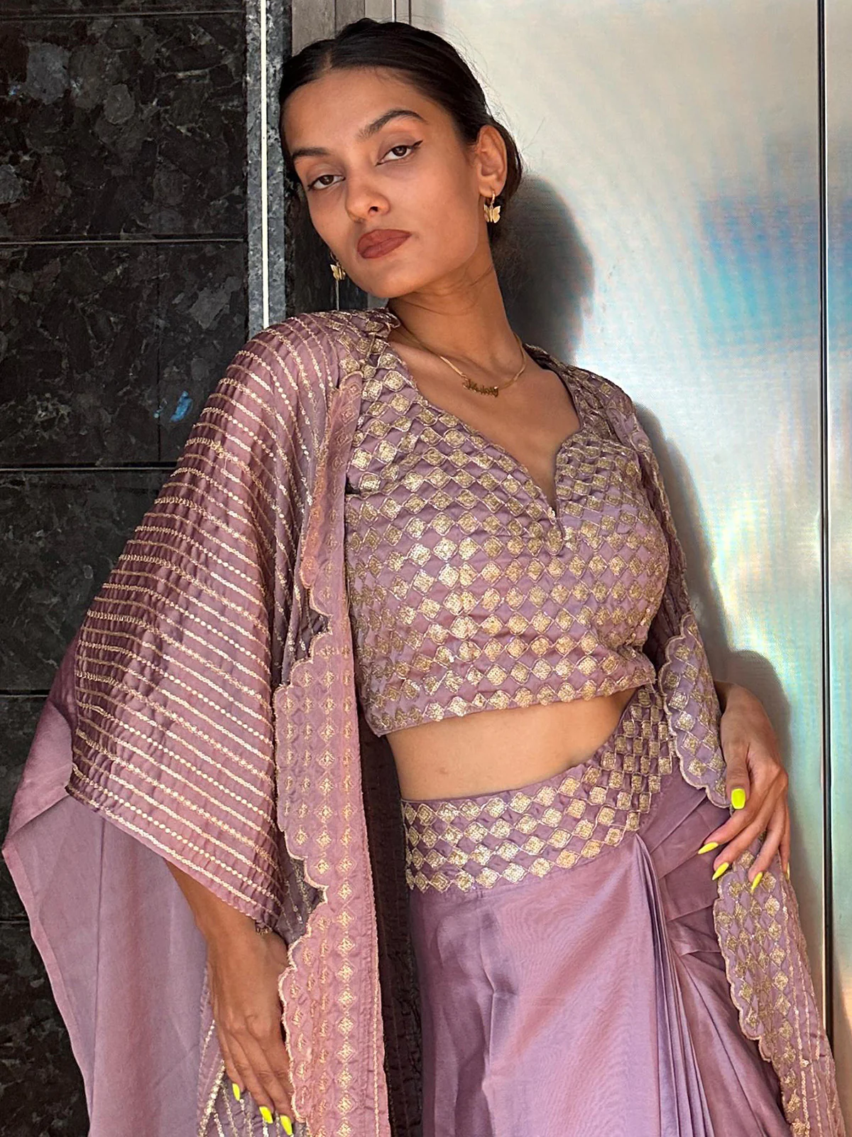 Odette Women Designer Lavender Georgette Semi Stitched Lehenga With Unstitched Blouse - Image 6