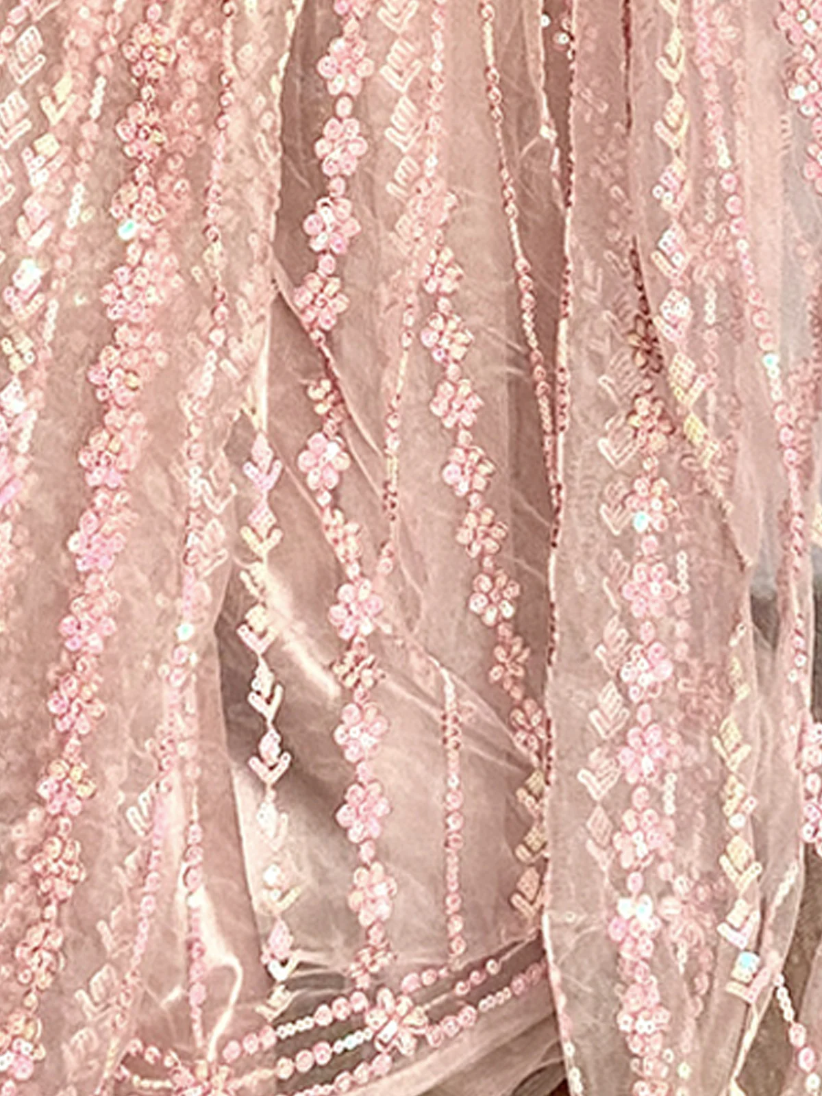 Odette Women Designer Pink Net Sequins Saree With Unstitched Blouse - Image 4
