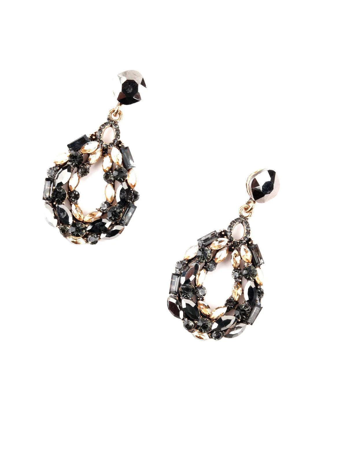 Odette Women Drop Shape Black Diamante Rhine Stone Dangle Earrings - Image 3