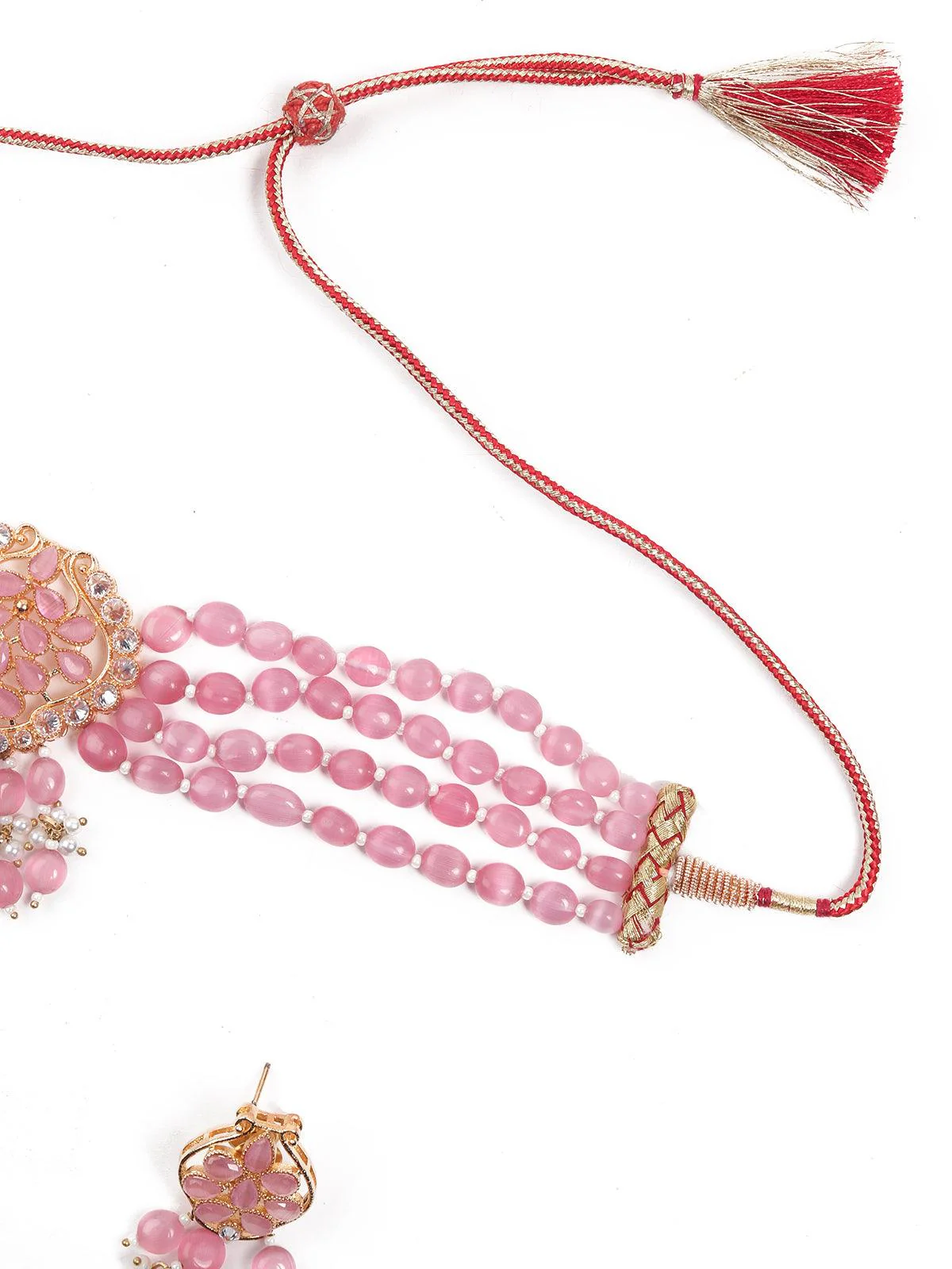 Odette Women Elegant Pink Mani Choker With Earrings - Image 5