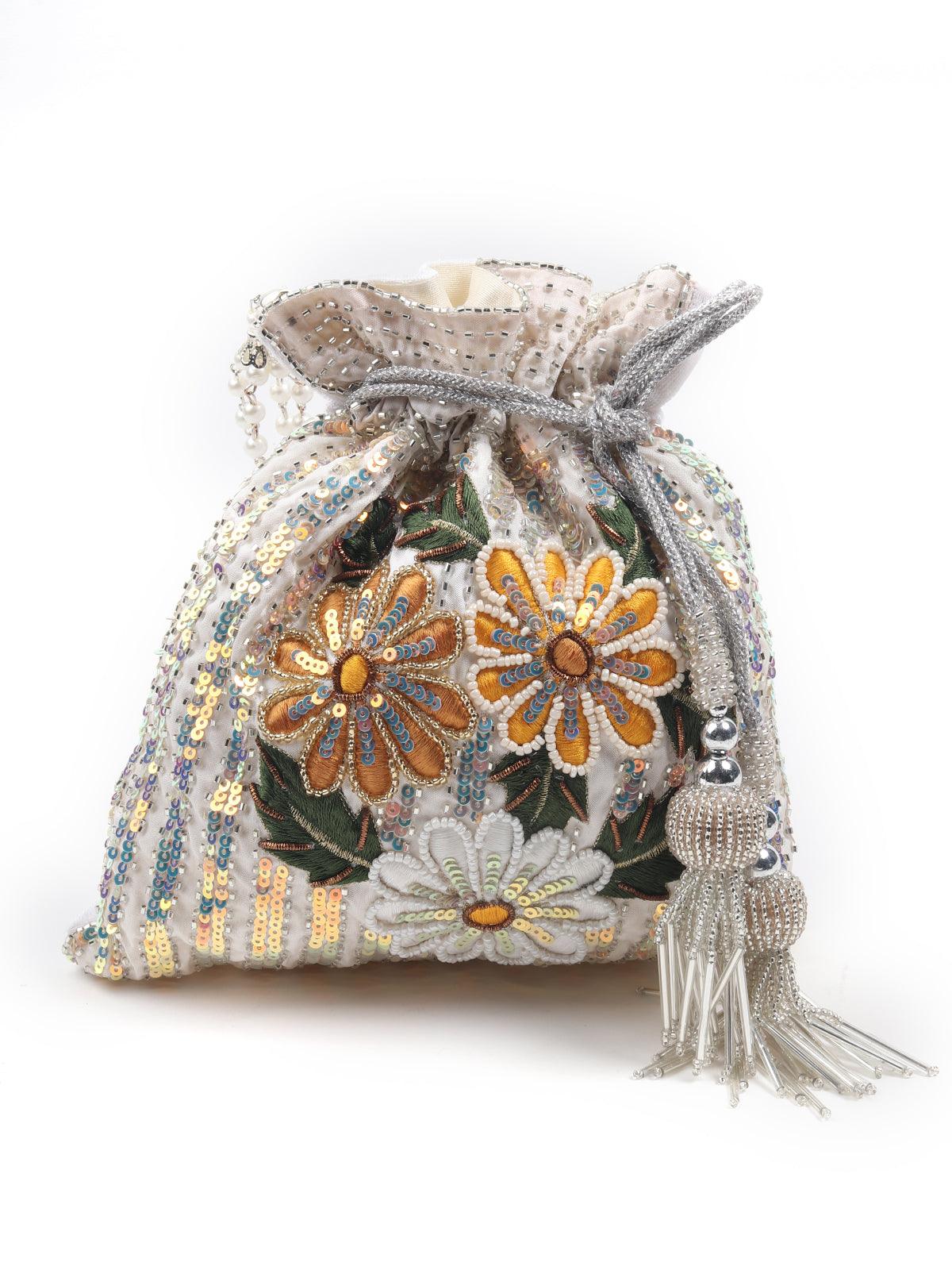 Odette Women Elegant White Embellished Potli! - Image 3