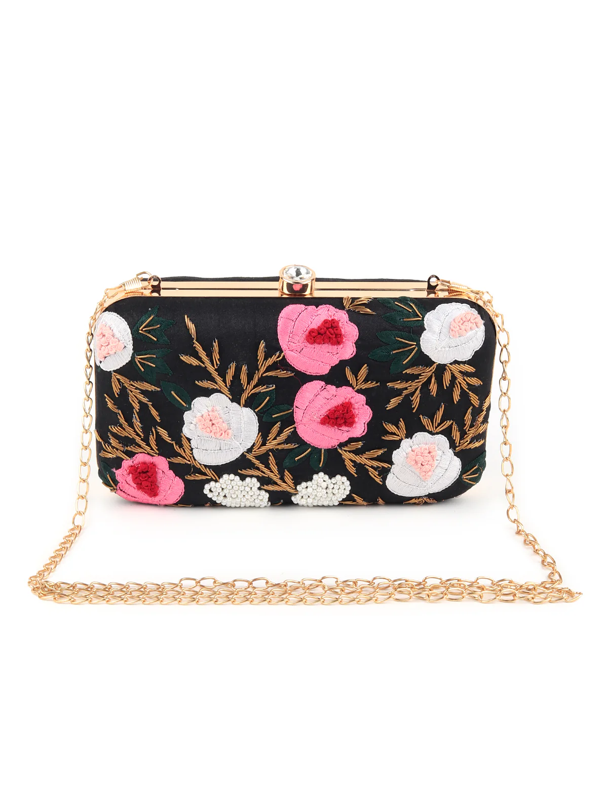 Odette Women Embroidered Rectangular Black Clutch - Image 3