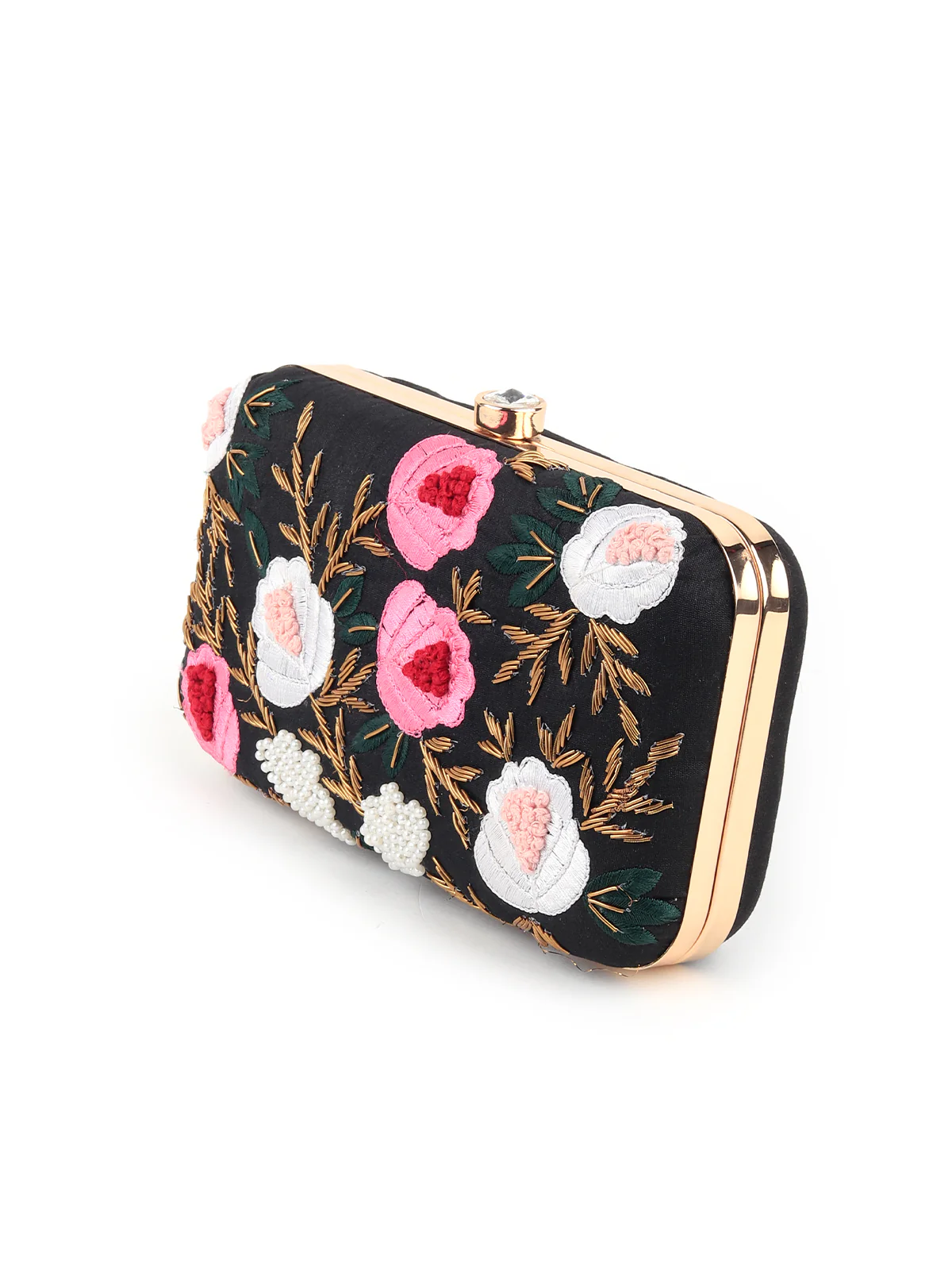 Odette Women Embroidered Rectangular Black Clutch - Image 5
