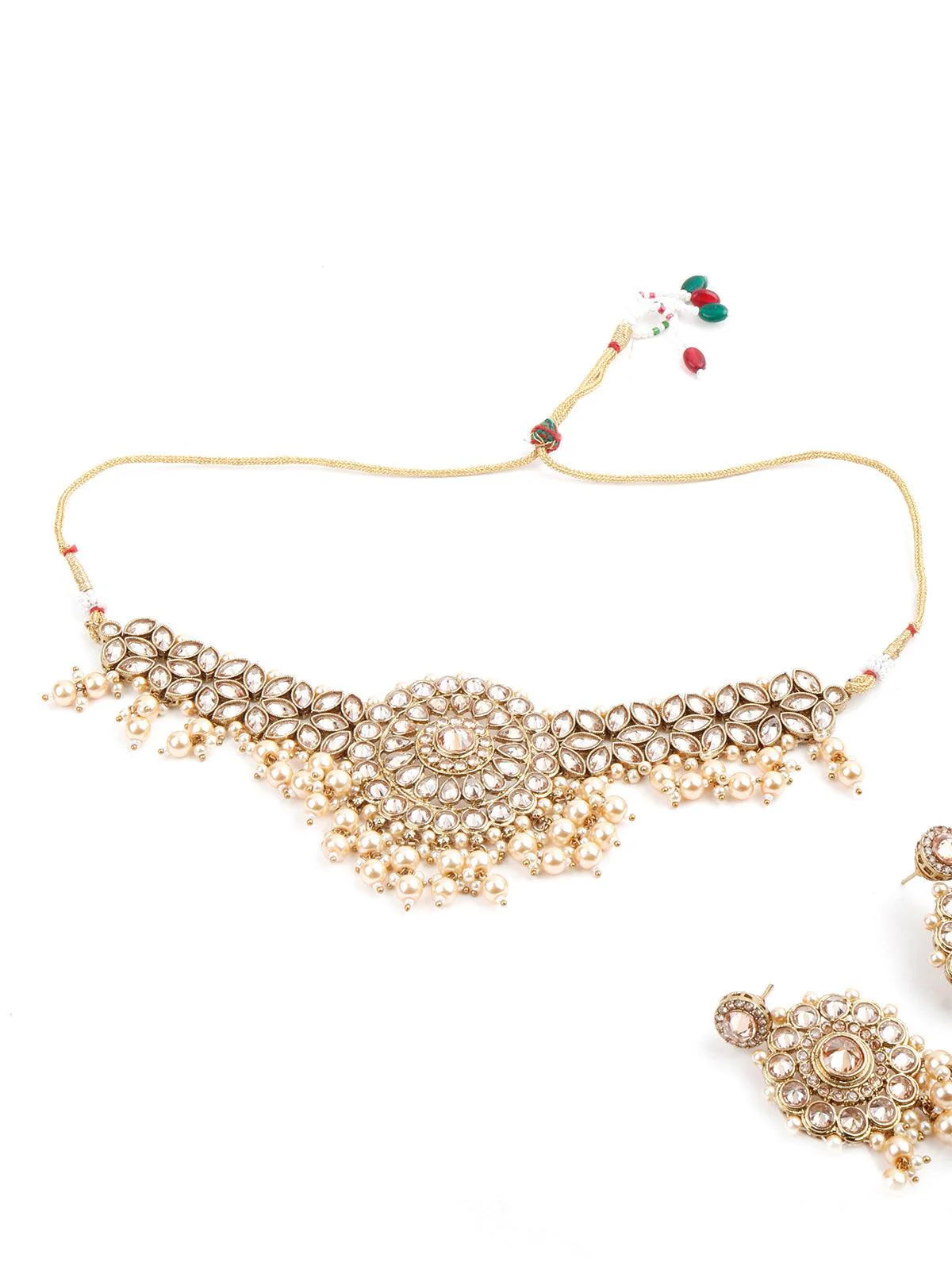 Odette Women Enticing Gold Tone Choker With Earrings! - Image 4