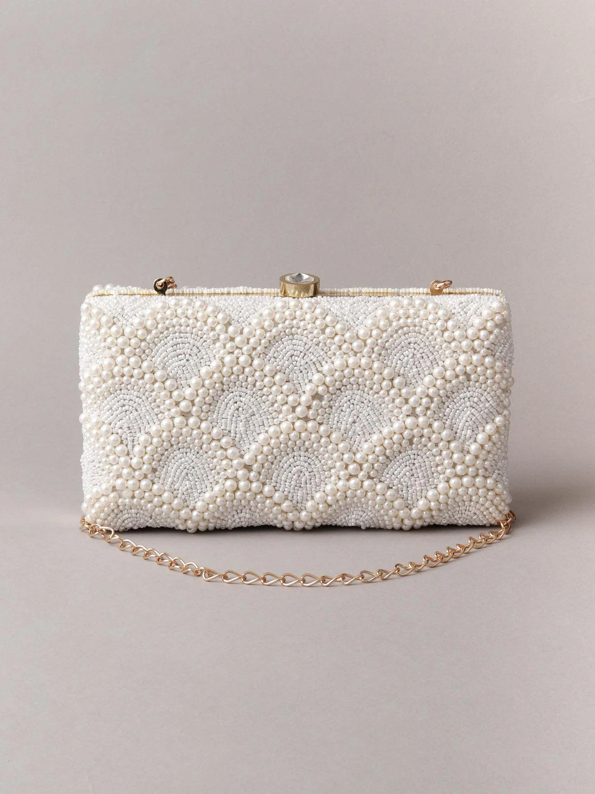 Odette Women Enticing Rectangular White Pearly Clutch! - Image 4