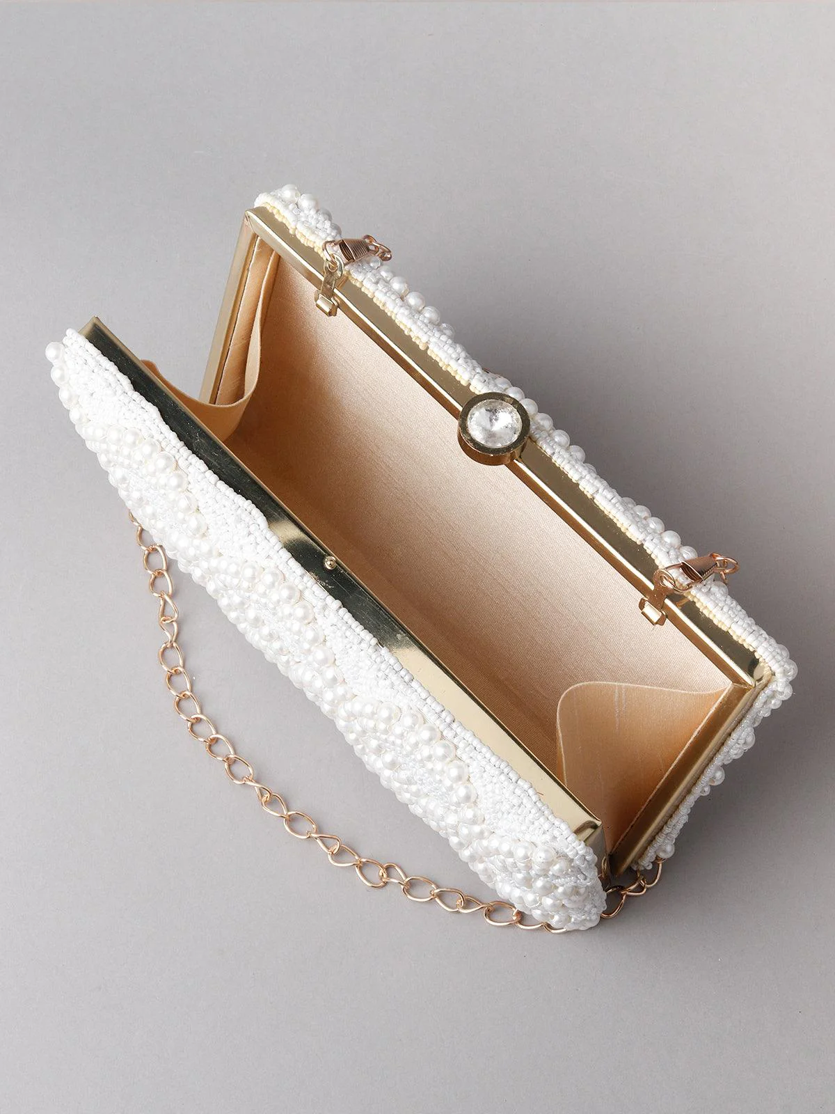 Odette Women Enticing Rectangular White Pearly Clutch! - Image 6