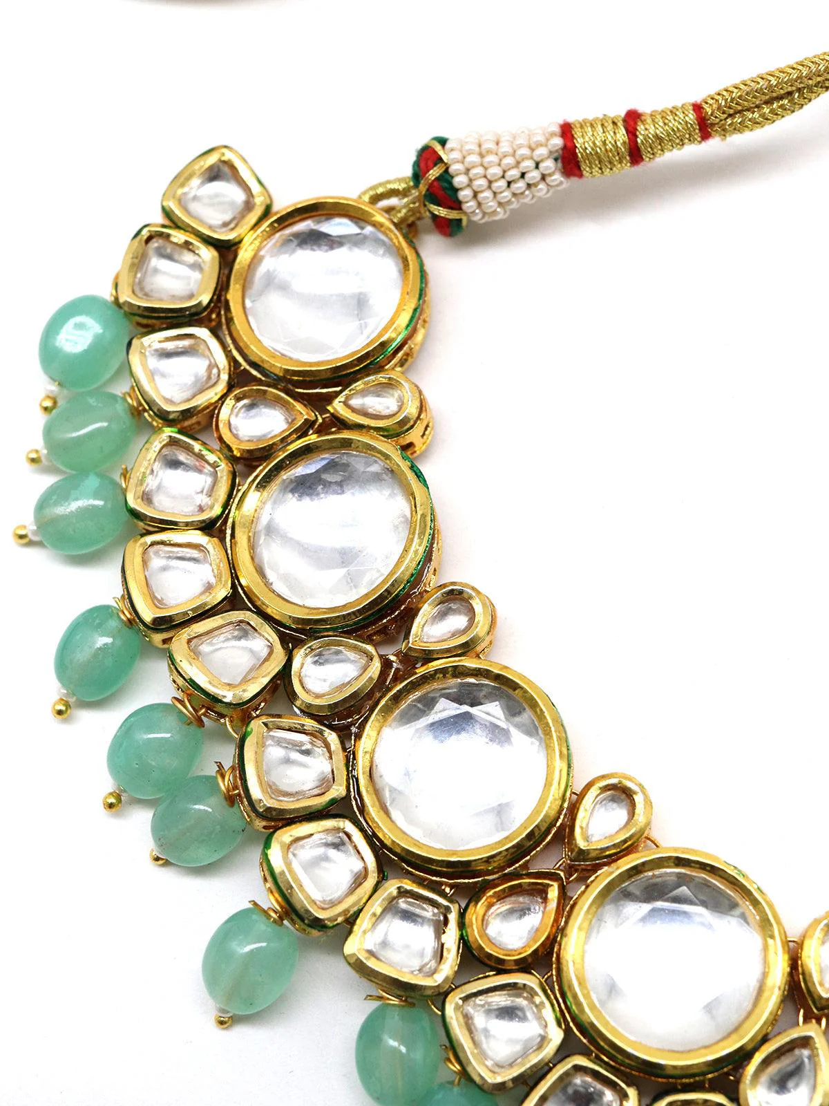 Odette Women Ethnic Heavy Semiprecious Kundan & Enameled Necklace With Earrings! - Image 4